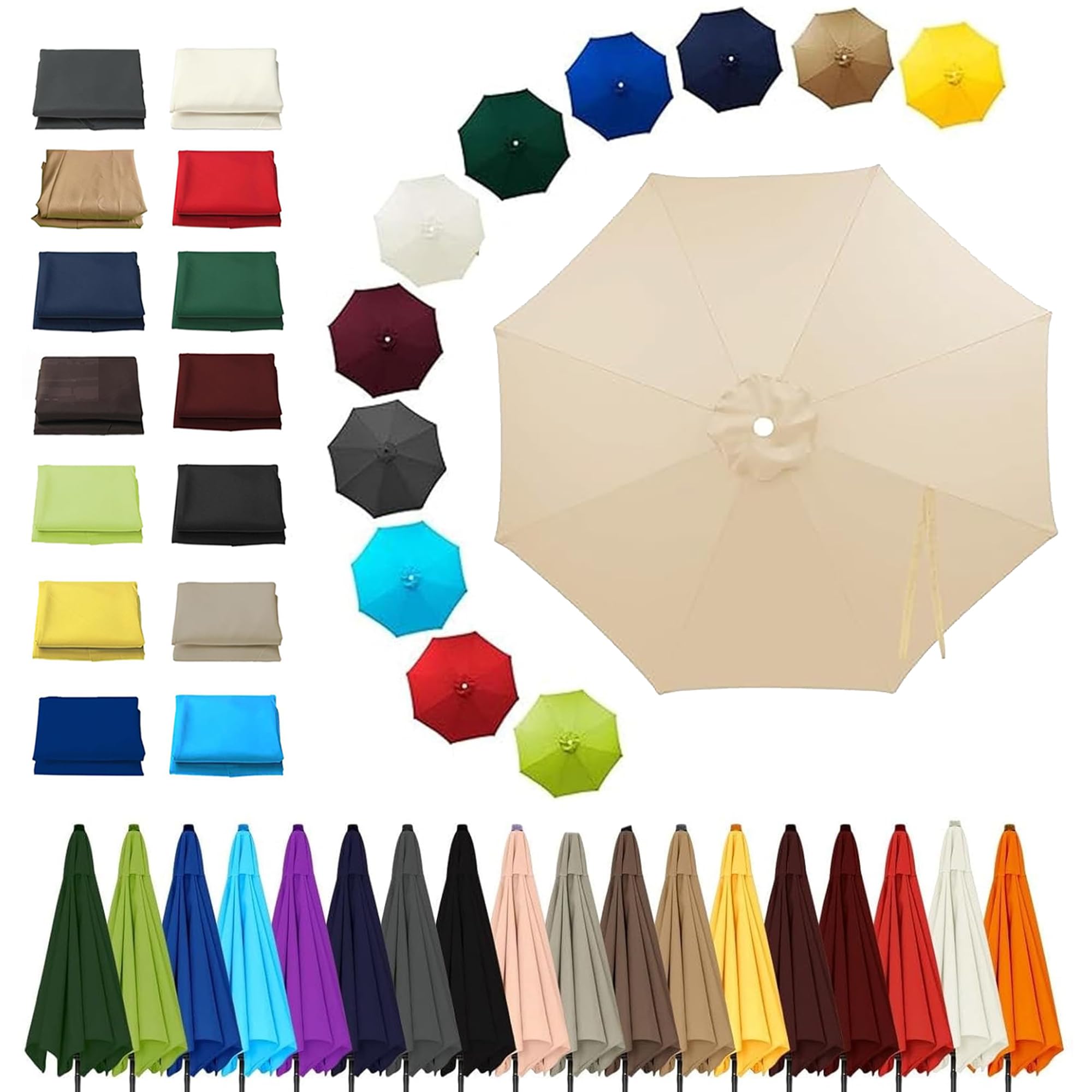 Qivstxug 2.0m 2.7m 3.0m 3.5m 4.0m Replacement Parasol Canopy 6 Ribs/8 Ribs Outdoor Patio Sunshade Parasol Replacement Canopy Waterproof for Garden Umbrella Cover for Beach Pool Beige