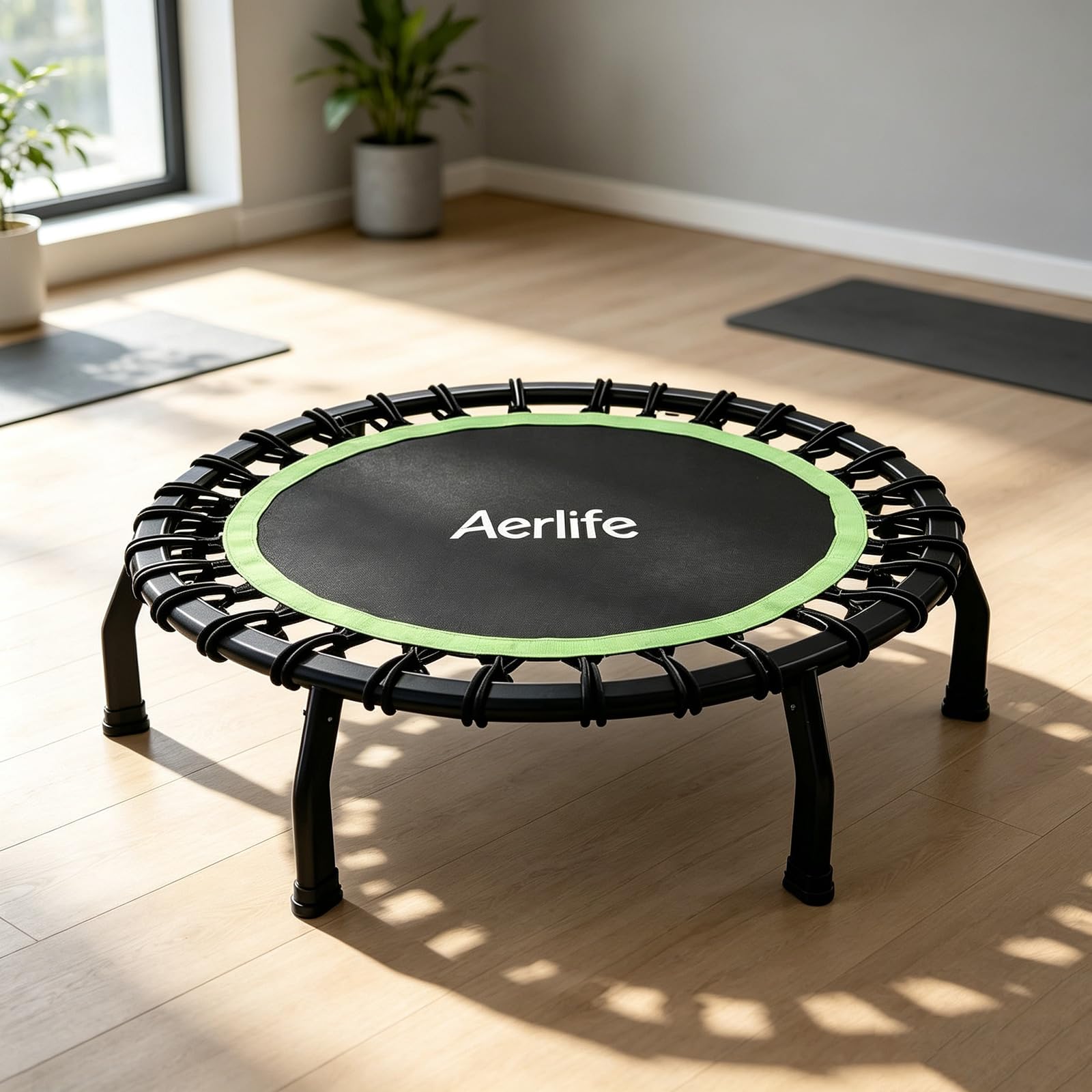 Aerlife トランポリン 40インチ ゴム式 大人用 6本脚 [新モデル登場] キッズトランポリン 直径102cm 筋トレ 家庭用ジャンピング 安全静音 耐荷重150kg ダイエット エクササイズ トレーニング用品 子供 室内 自宅 運動用 洗濯可能 (グリーン)