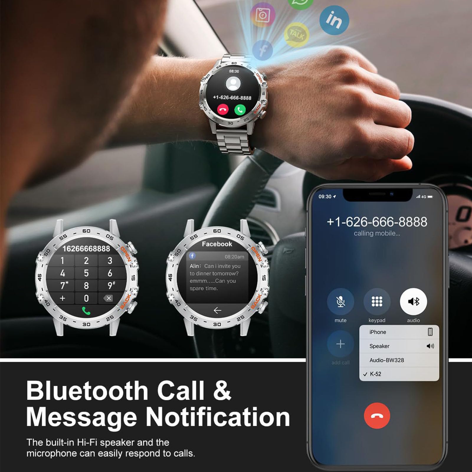 Inteligentne Zegarki Dla Mężczyzn, Inteligentny Zegarek Z Połączeniem Głosowym Bluetooth, Inteligentny Zegarek Z Pulsometrem, SpO2, Ciśnieniomierzem Snu, Wodoodporny Zegarek Taktyczny IP67,A