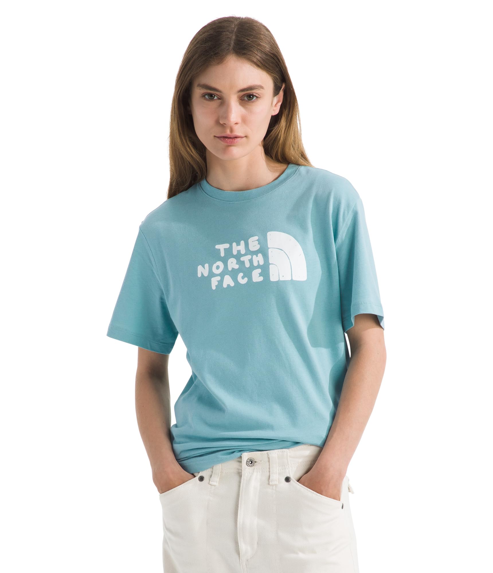 The North FACE Womens Evolution Sketch Logo Half Dome Short-Sleeve Tee | Regular Fit Cotton Shirt with Logo Graphic