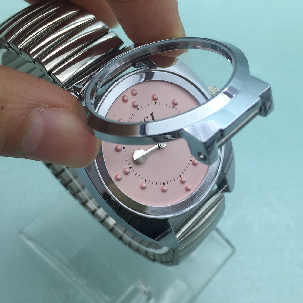 Orologio Tattile al Quarzo per Non Vedenti o gli Anziani con Bracciale Elastico,Quadrante Rosa