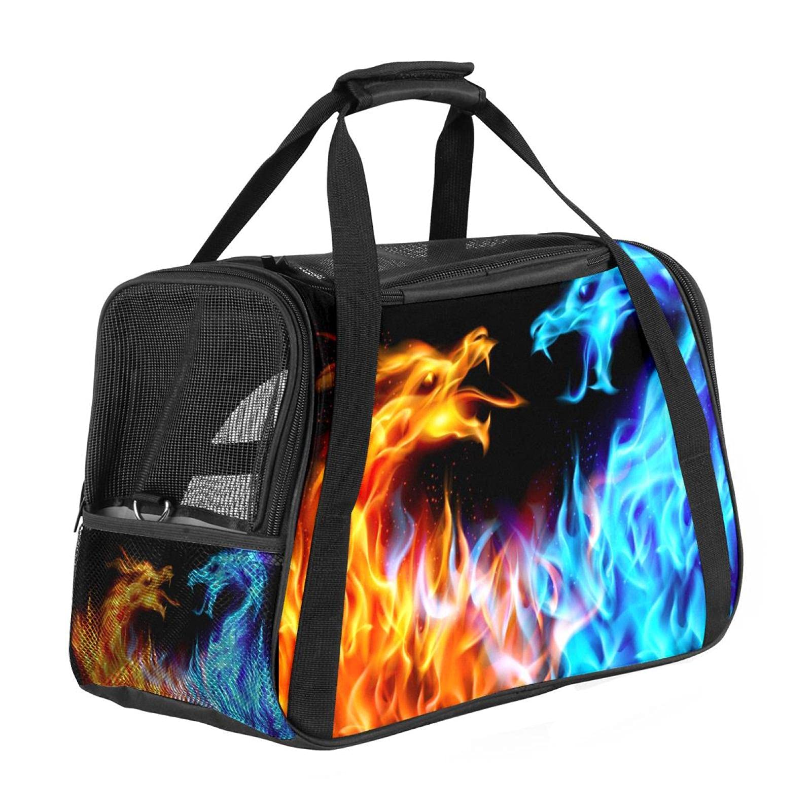 Sac de transport chat et chien approuvé avion dragon rouge bleu