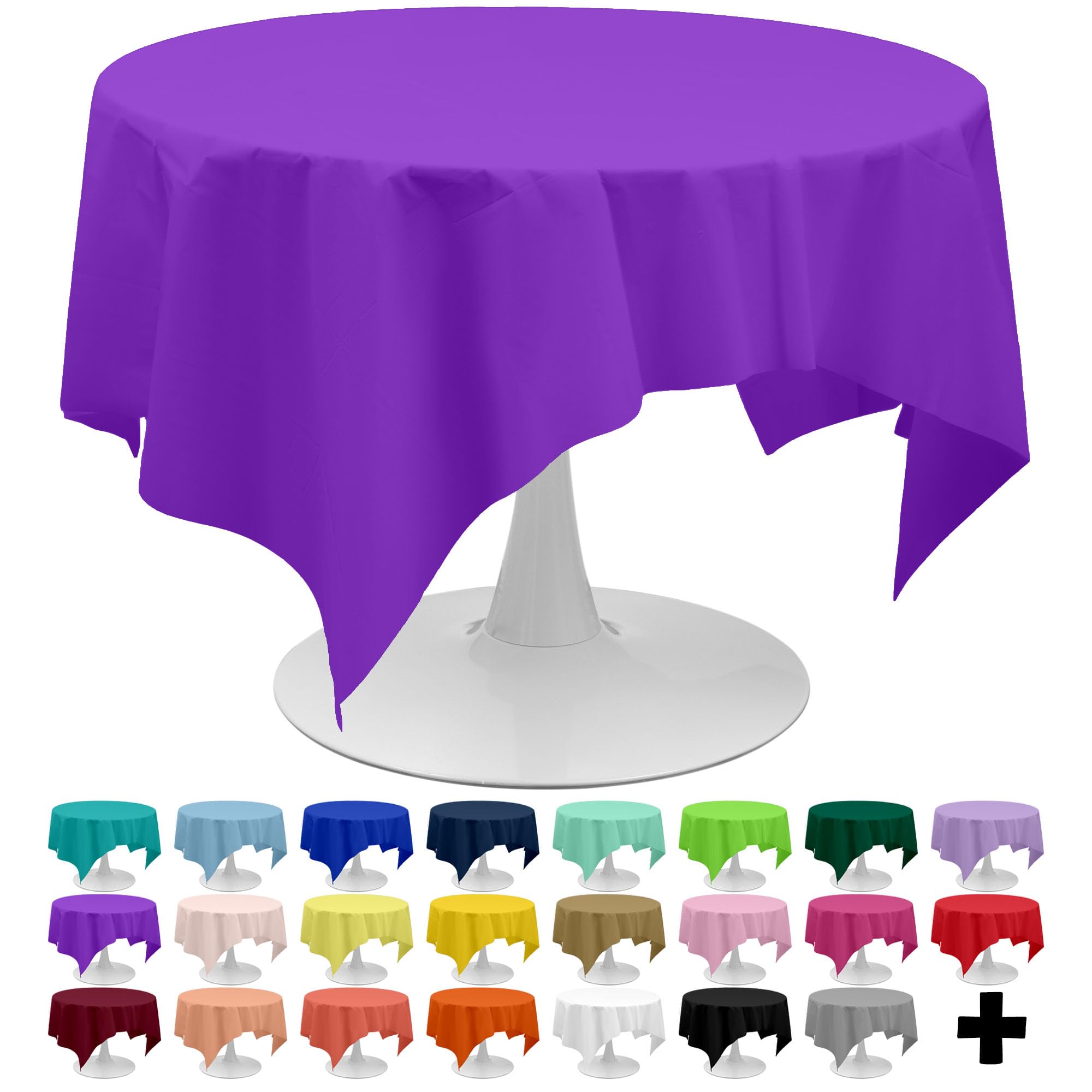 PARTY ULYJA Purple Tablecloths Plastic 3 Pack Premium 84 Inches Disposable Table Covers Decorative Table Cloths for Round Dinning Kitchen Tables