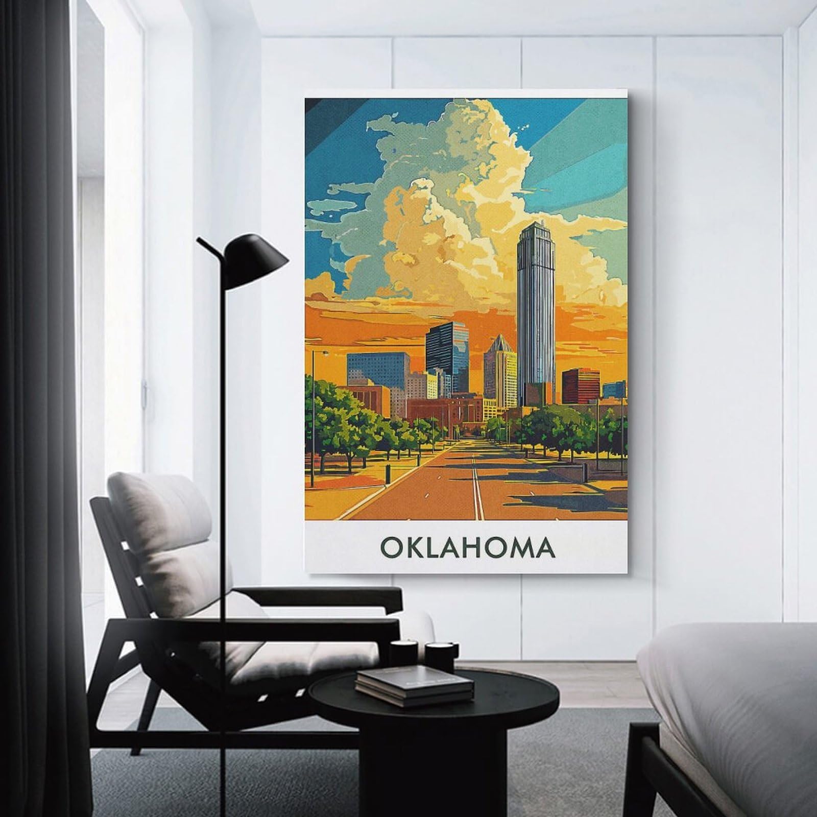 Junmoney Oklahoma City Skyline Room Decor Wall Art, 24x36inch(60x90cm), for Bedroom, Guest Room Or Reading Nook, Home Artwork with A Soft Interior Feel
