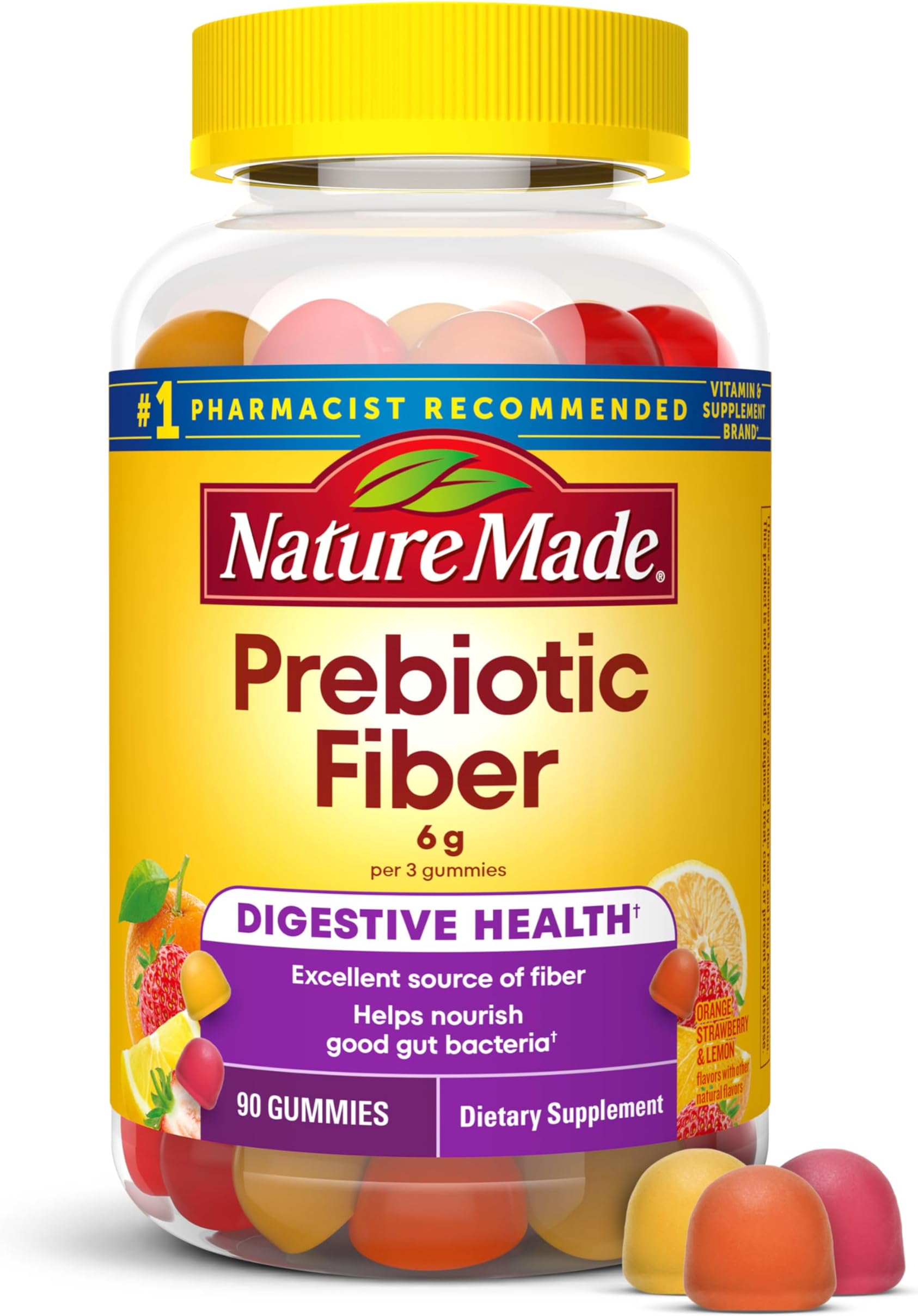 Nature Made Prebiotic Fiber Gummies for Adults and Kids, Fiber Supplement for Digestive System Support, 90 Gummies