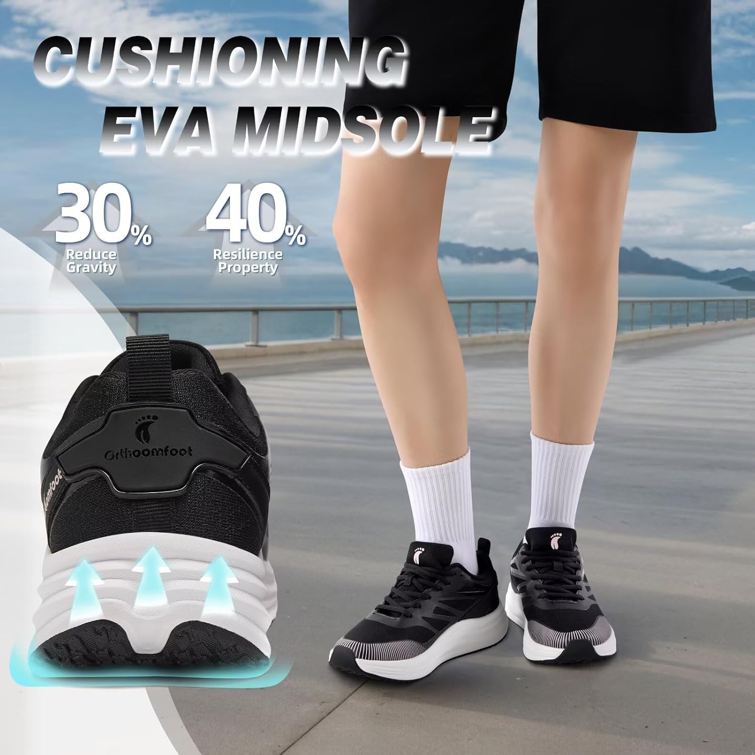 Women's Orthopedic Road Running Shoes: Comfortable Arch Supports Plantar Fasciitis Orthotic Athletic Sneakers, Casual Supportive Flat Feet High Arch Walking Shoes for Foot Heel and Pain Relief