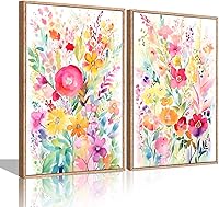 2pcs Wildflower Canvas Wall Art - Colorful Watercolor Floral Posters, 12x16in Unframed Botanical Vintage Prints for Living Room Bedroom Decor