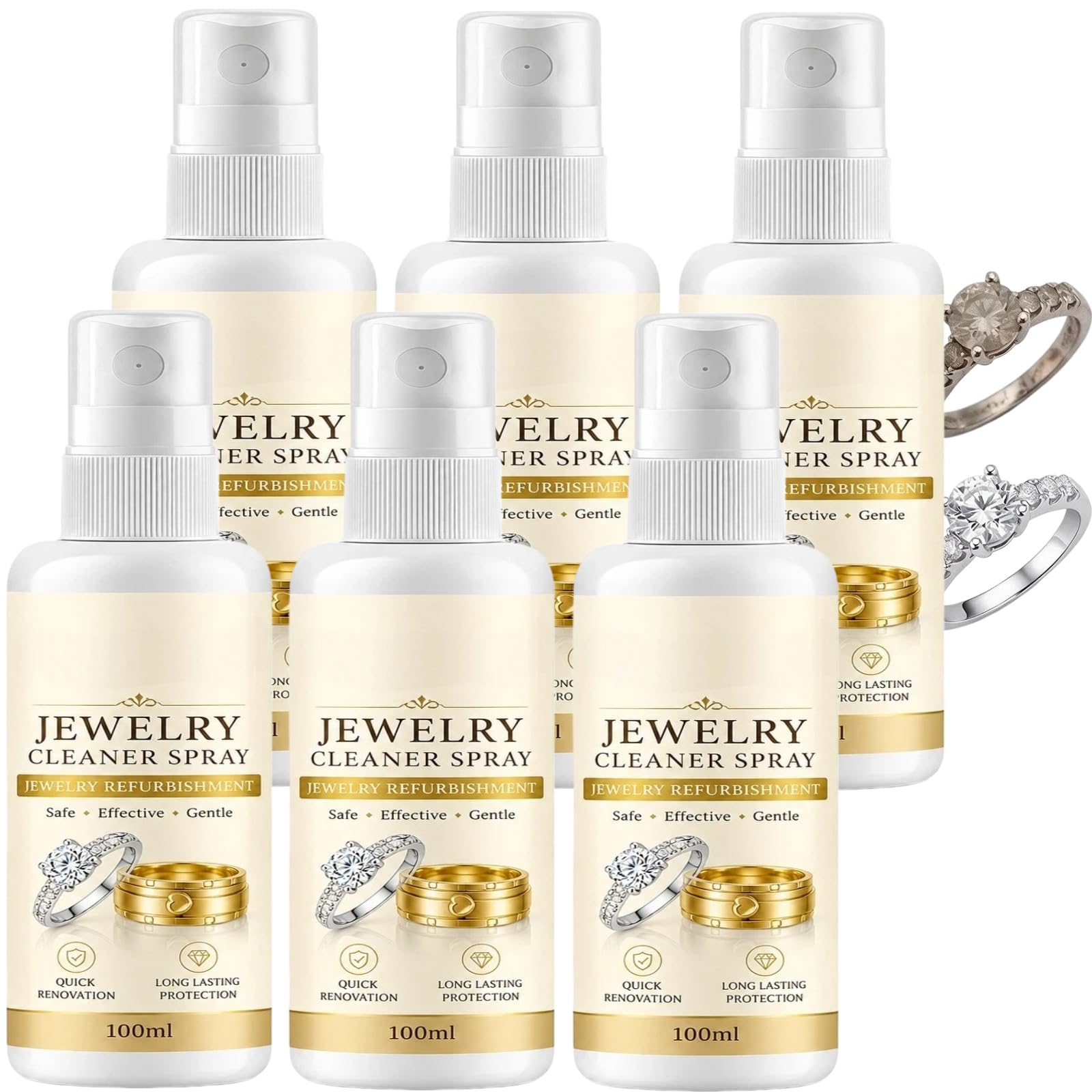Antioxidatives Schmuckreinigungsspray, Silberpolitur für Schmuck, Ring- & Diamantenreiniger, Sofortglanz in 1 Minute, für Edelsteine ​​und Stahluhren, langanhaltender antioxidativer Schutz (6pcs)