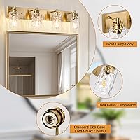 Vista 4 de 4 Light Bathroom Vanity Light Modern Brushed Gold Bathroom Light Fixtures Over Mirror with Hammered Glass Lampshade for Kitchen Hallway