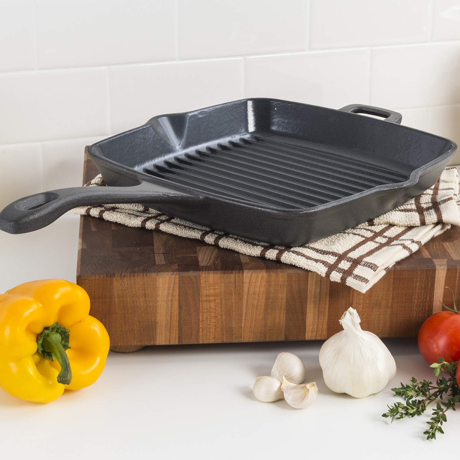 Amazon | Viking Griddle、11インチ鋳鉄スクエアグリルパン、オーブン