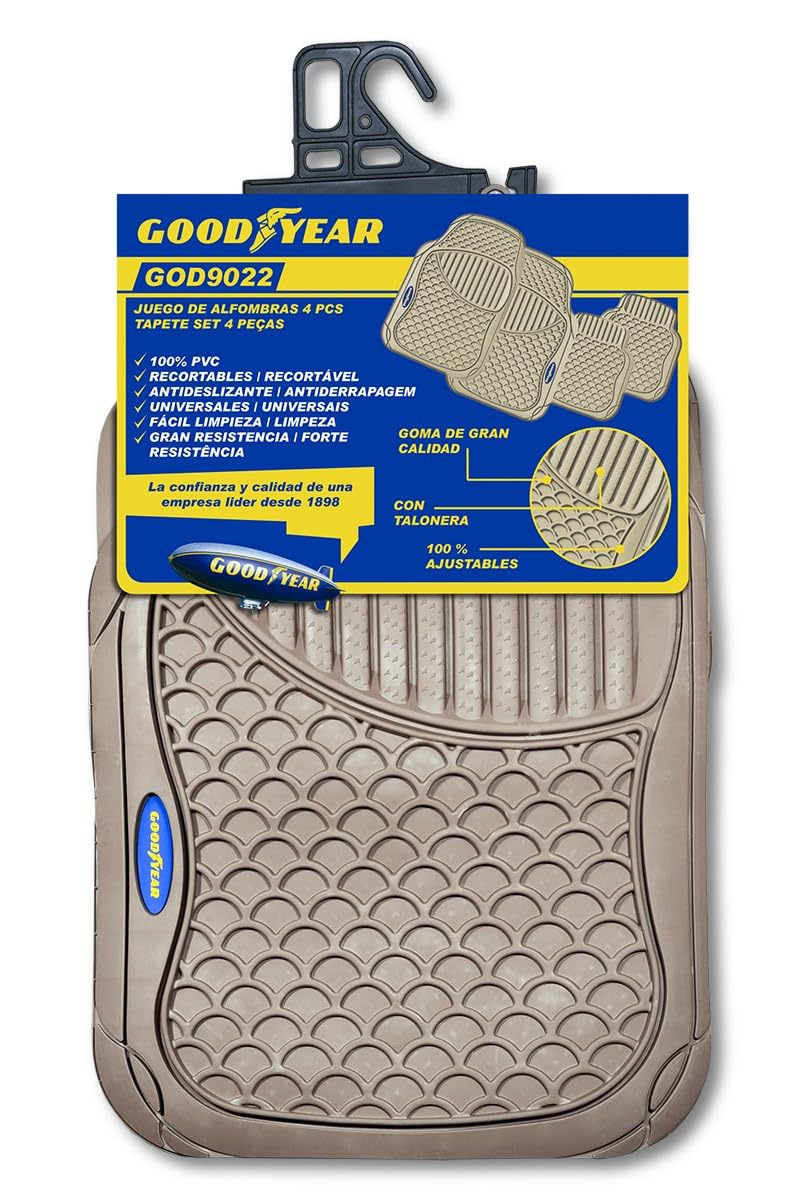 Goodyear Tapis de Voiture Universels en Caoutchouc, Beige GY, Set de 4