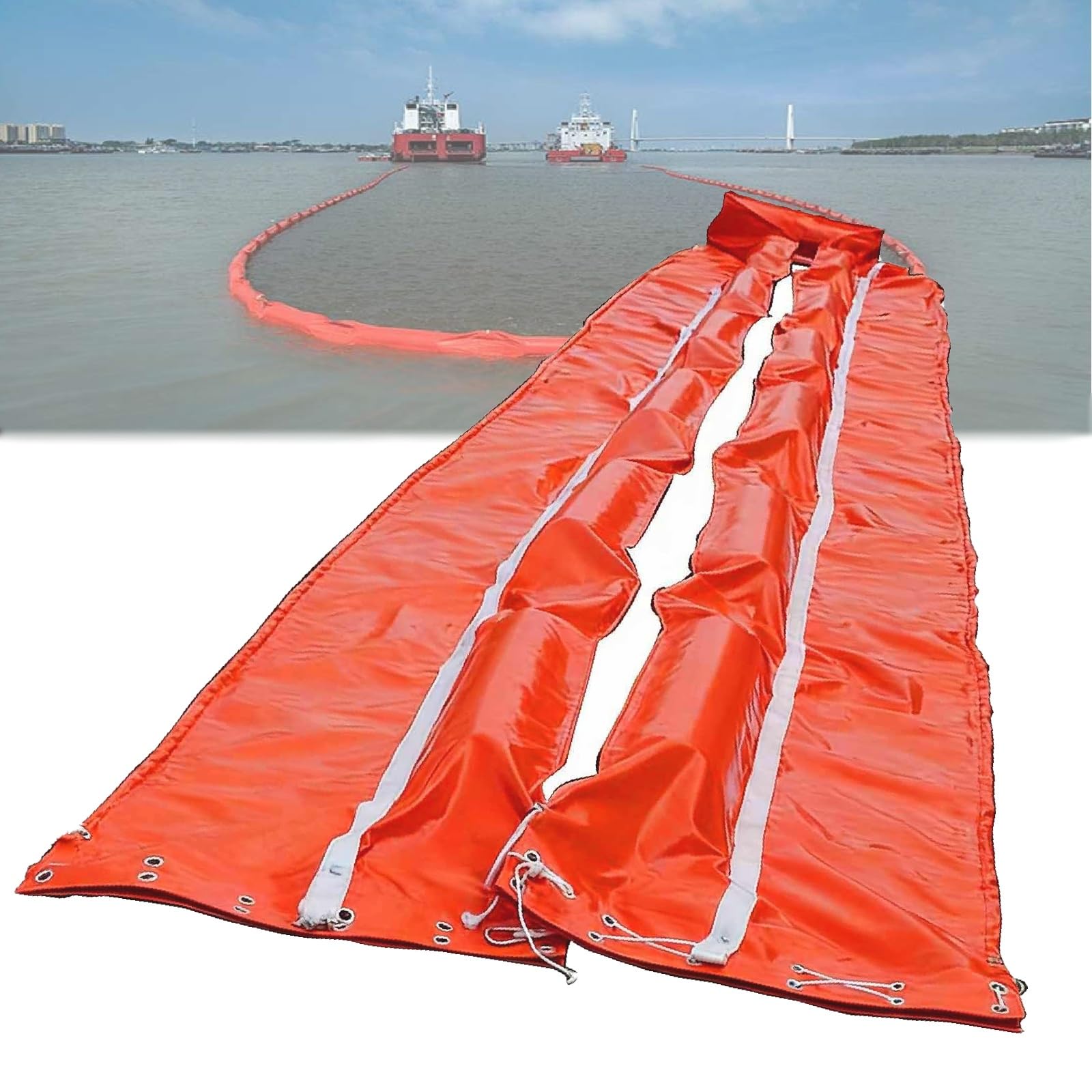 DUANHOZ Floating Oil Containment Boom, Reusable Aquatic Plant Barrier, Heavy Duty Oil Spill Control, Water Pollution Prevention for Harbor, River, Lake