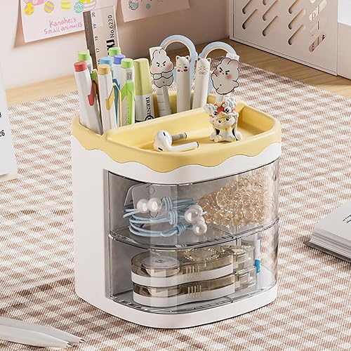 Miniatura 8 de Portalápices, organizador de bolígrafos, soporte para lápices para escritorio, organizador de escritorio con cajón para la escuela, el hogar,