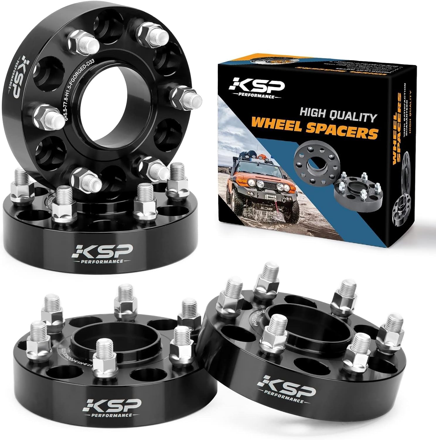 KSP 6X5.5 Wheel Spacers for Ram 1500, Jeep Grand Wagoneer, 1.5"(38mm) Real Forged Hub Centric Tire Spacer with 77.8mm Hub Bore M14x1.5 Studs/Bolts fit for 6X139.7mm,Package of 4pcs Black black 6 lug-M14x1.5