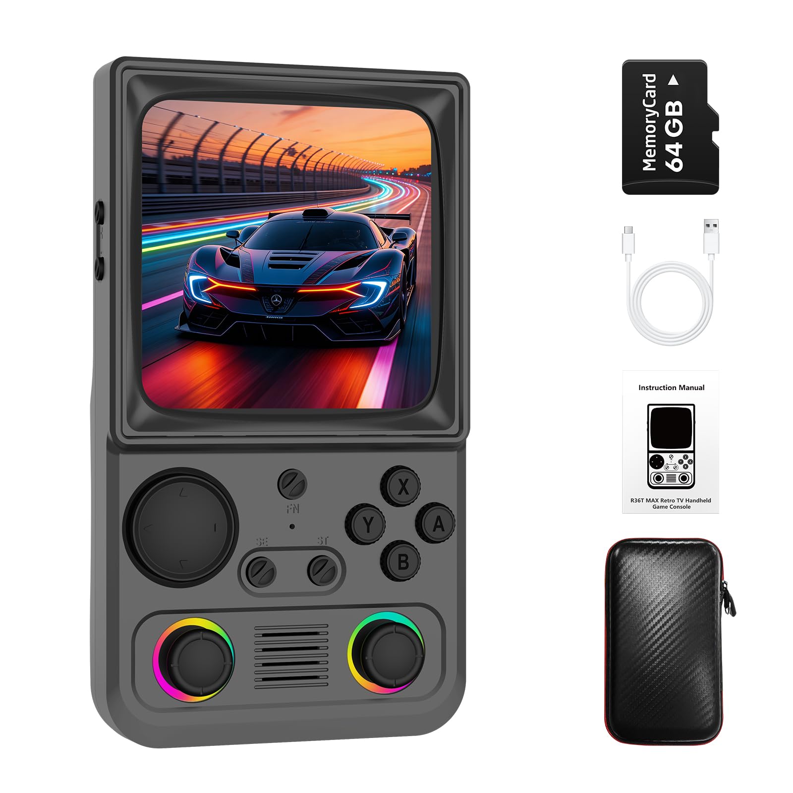 R36TMAX Retro Handheld Game Console, Retro Gaming Console with 4.0 Inch 720x720 IPS Screen, Portable Handheld Linux System, 4000mAh Battery (Lead Gray-64GB)