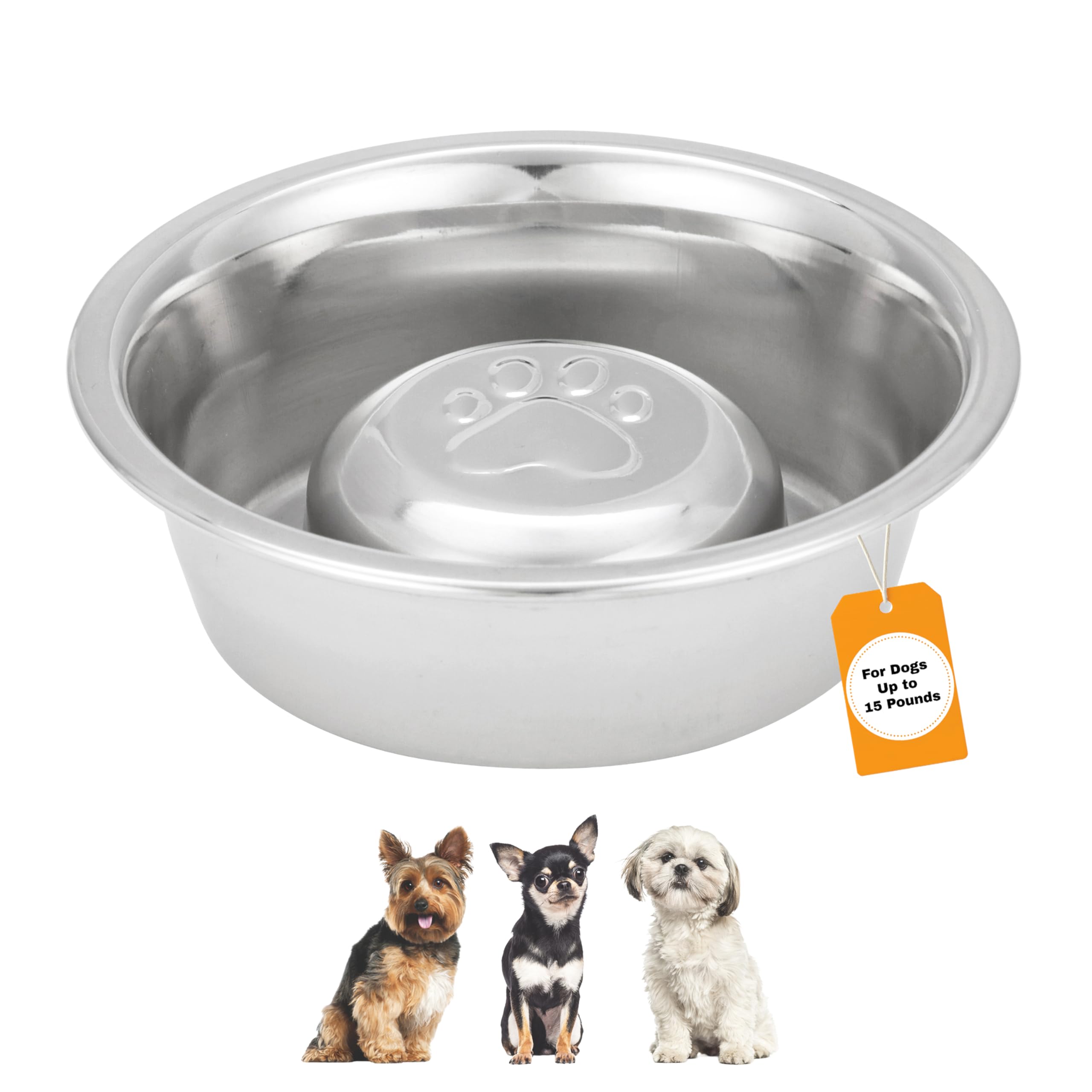 Neater Pet Brands Stainless Steel Slow Feed Dog Bowl for Fast Eating Small Breeds, Metal Slow Feeder Dog Bowl Fits in Cat & Small Neater Feeders, for Puppy or Dogs (< 15 lbs), 3/4 Cup Food Capacity
