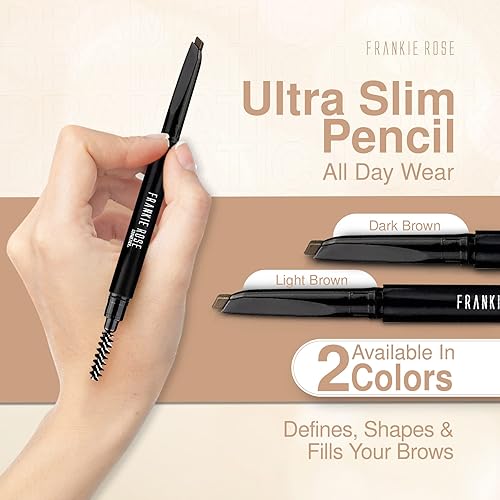 Miniatura 4 de Frankie Rose Cosmetics Lápiz definidor de cejas  Define, da forma y rellena las cejas  Resistente al agua, lápiz de cejas marrón claro cremoso para