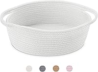 ABenkle Small Rope Woven Basket with Handles, Boho White Storage Bin for Pet Toys, Baby Nursery, Gifts 12x8x5 Inch