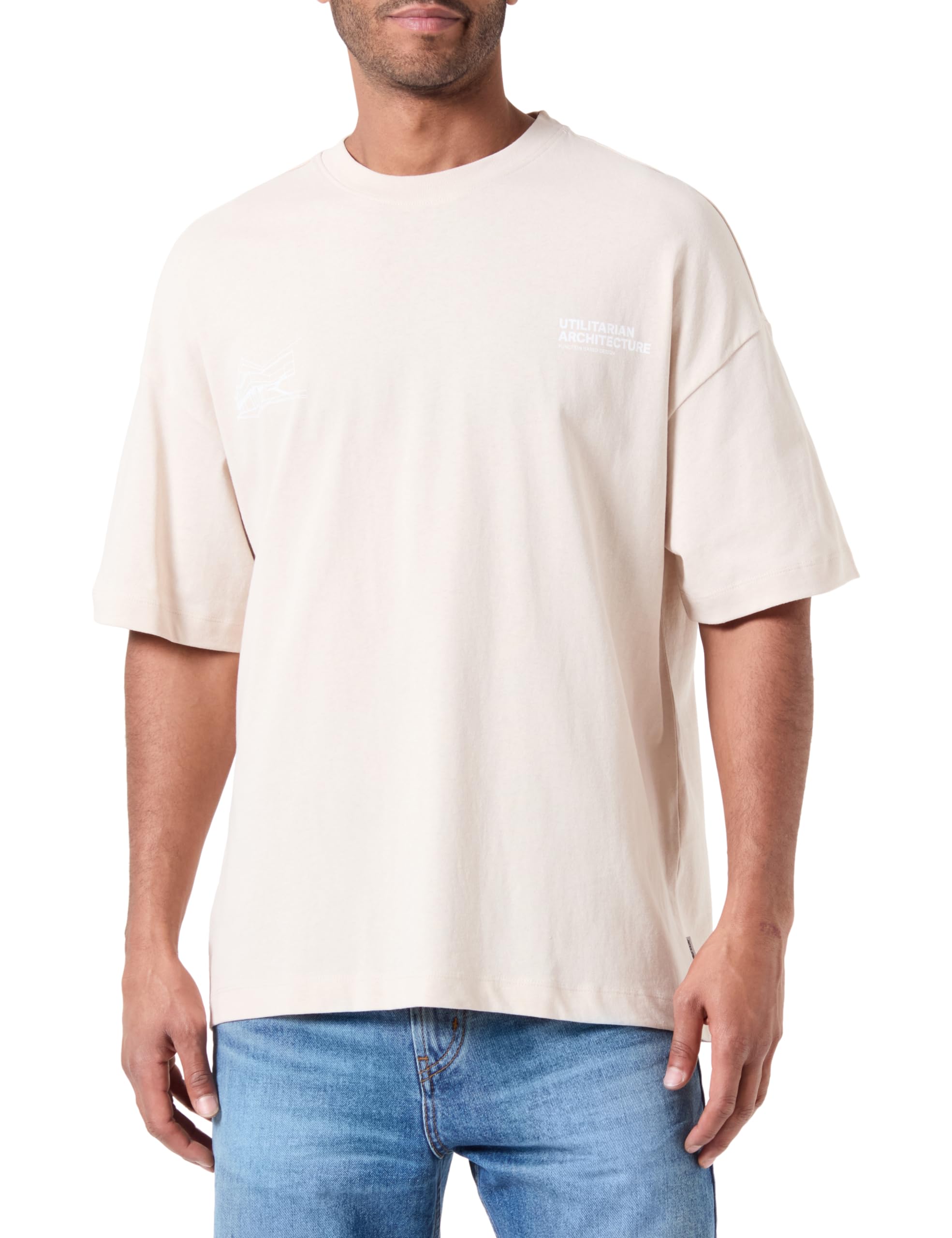 JACK & JONES JCOARCH Tee SS Crew Neck LN, Moonbeam, S