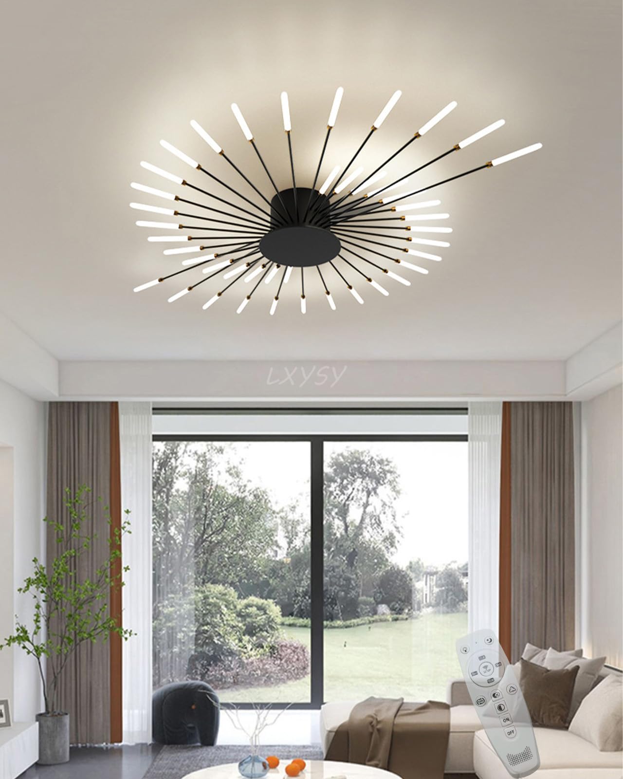 Moderne LED-Wohnzimmer-Deckenleuchte dimmbar Schlafzimmerleuchte Wohnzimmerleuchte dimmbar mit Fernbedienung Deckenleuchte, schwarzes Wohnzimmerlicht/goldenes Wohnzimmerlicht (Schwarz, 128CM)