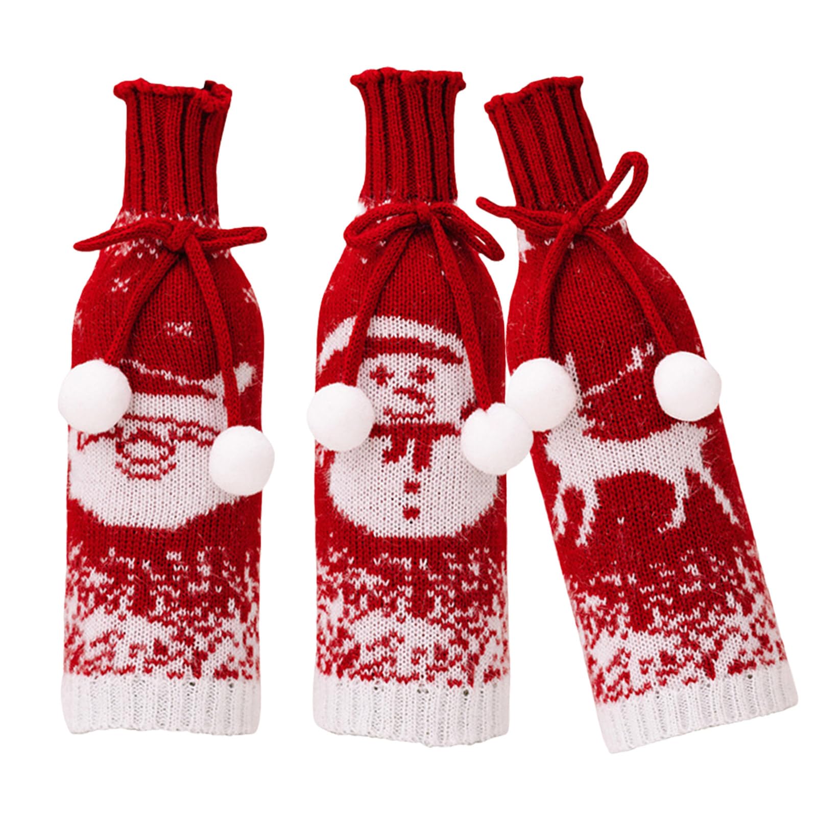 Elnwnnkc Of 3 Festival Knitted Wine Bottle Sleeves with Gradual Color Featuring Santa, Snowmans, and Reindeers Wine Bottle Covers Knitted Sweaters