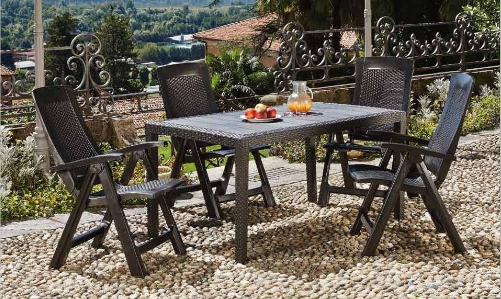 Dmora - Tavolo da esterno Portici, Ripiano rettangolare da pranzo, Tavolo da giardino multiuso effetto rattan, 100% Made in Italy, 150x90h72 cm, Antracite