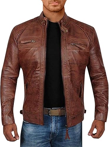 Miniatura 2 de RDEGOOCHA Chaqueta de cuero para motocicleta, para hombre, otoño, invierno, cuello alto, cremallera, chaqueta de manga larga, chaqueta de apuestas
