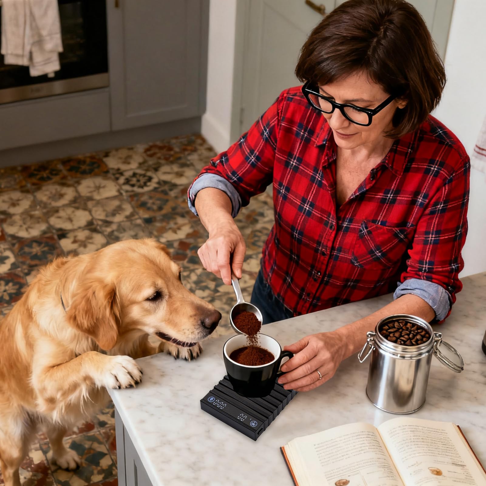 Bilancia per caffè con timer, misuratore ricaricabile | Bilancia digitale da caffè ad alta precisione, per cuocere, preparare infusi, cibo, polvere, casa, bar, ufficio, campeggio