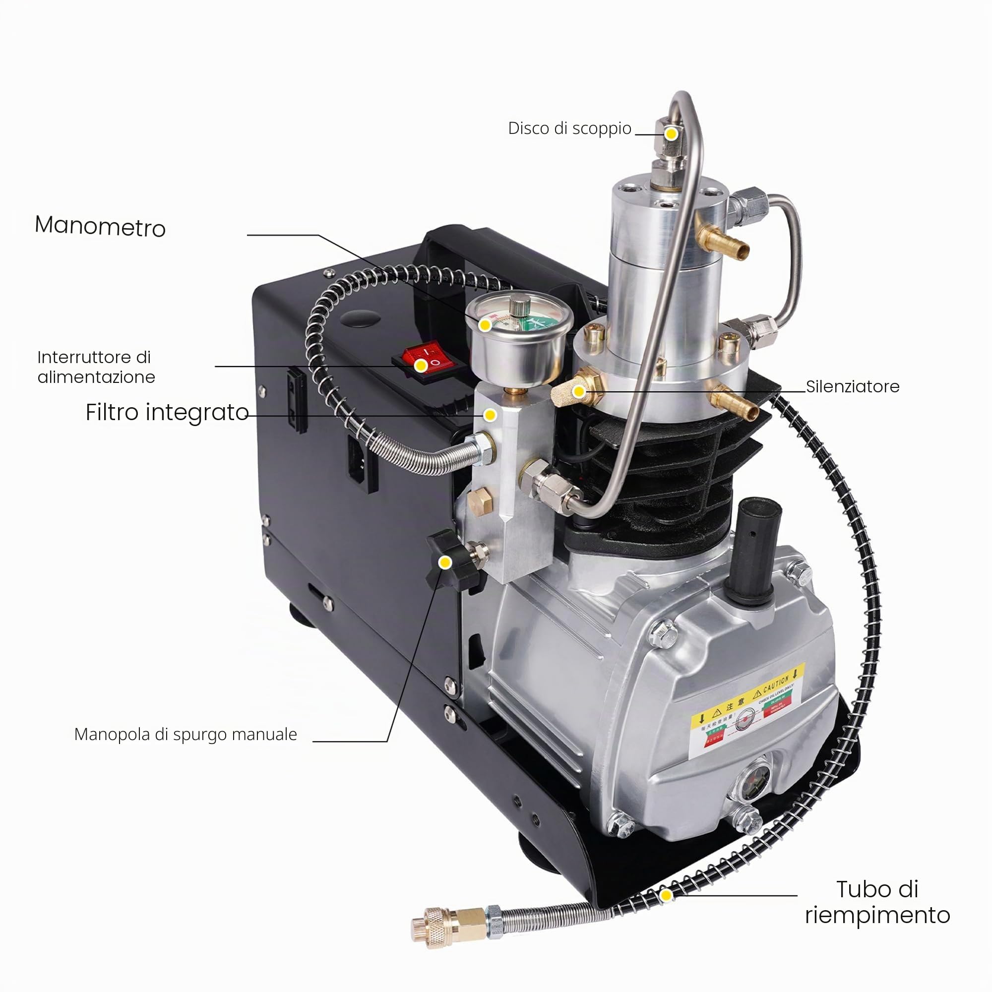 TUXING Compressore d'aria Pcp, compressore elettrico a pressione regolabile con doppio sistema di raffreddamento acqua/ventola per fucile ad aria compressa Pcp, ricarica serbatoio sub 220V