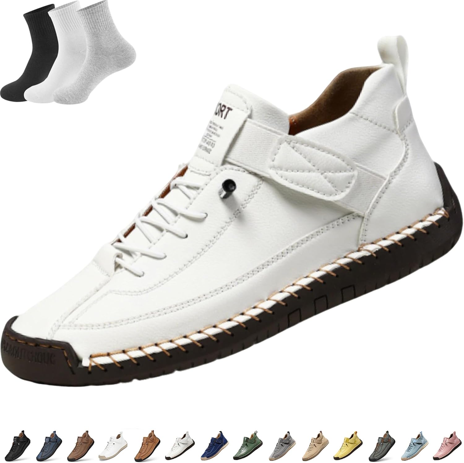 Women's Handmade Leather Orthopedic Comfy Shoes, Comfortable Arch Support Soft Slip On Sport Walking Sneakers Boots Men
