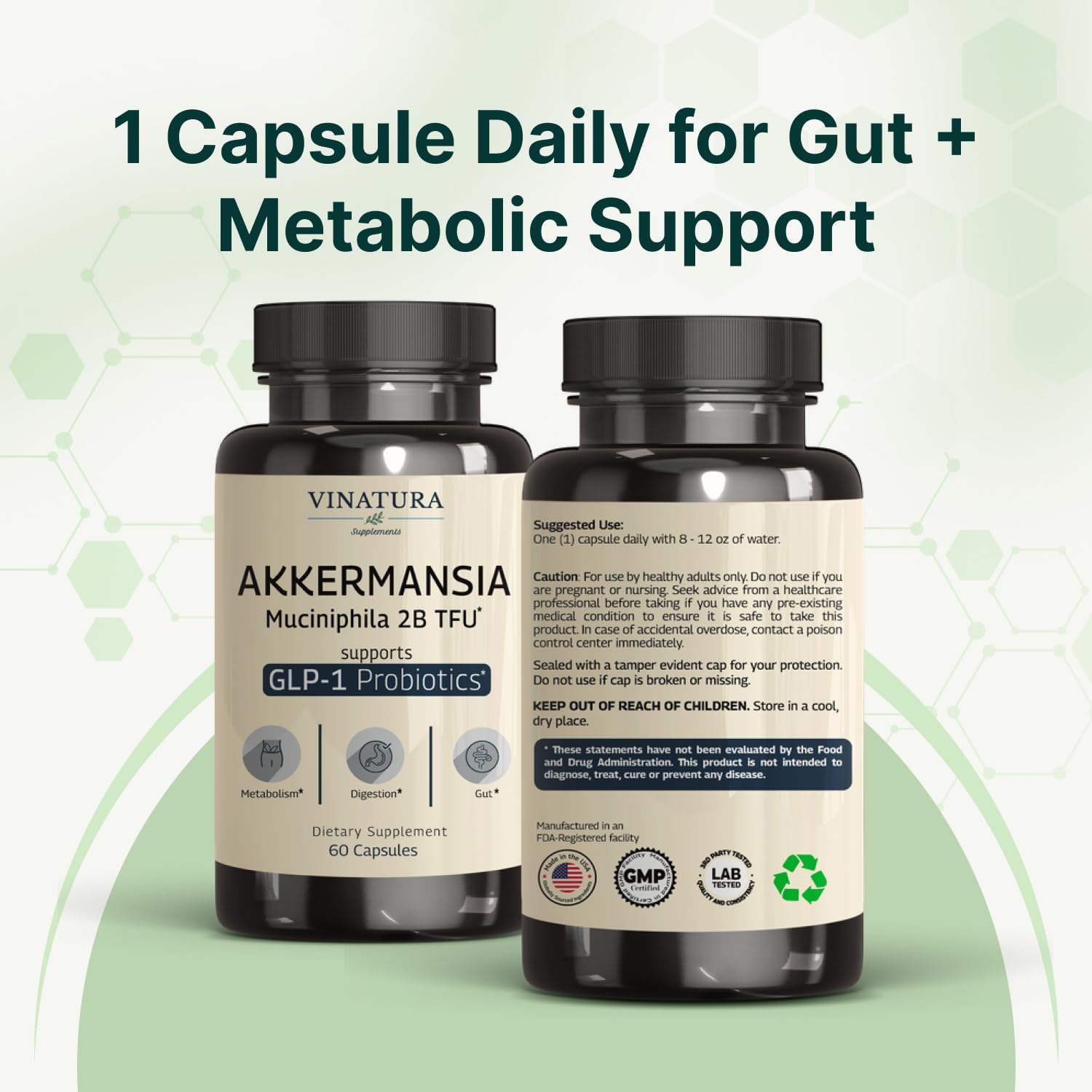 VINATURA Akkermansia Probiotic - Akkermansia Munciniphila Supplement, GLP-1 Supplement - 60 Capsules - Image 8