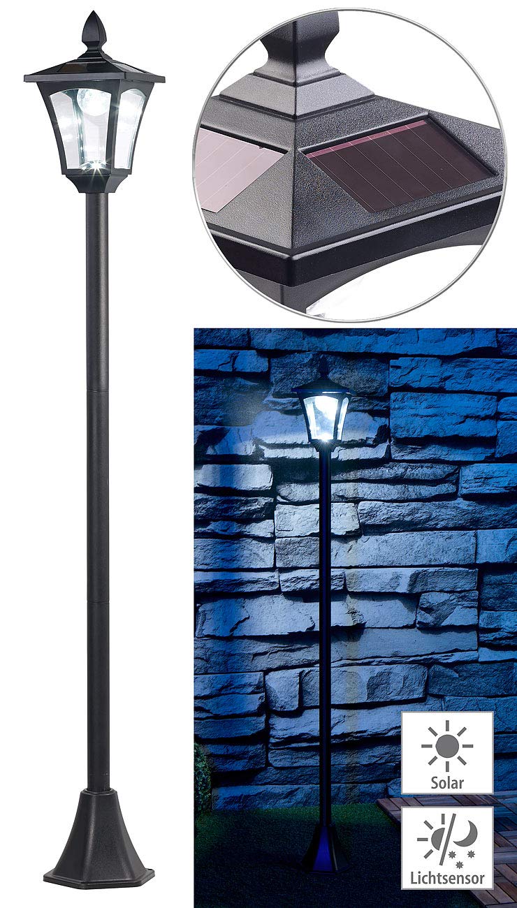 Royal Gardineer solar Lámpara de jardín: Lámpara solar de jardín LED, de 40 LM, regulable, con sensor crepuscular IP44, de 1,6 m de altura (Linterna de pie)