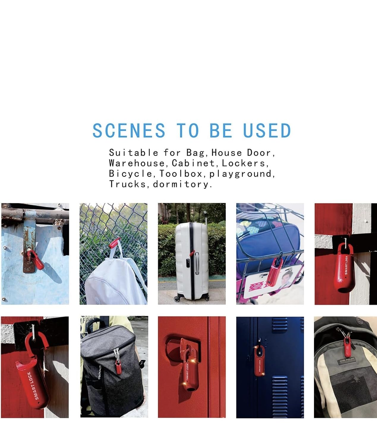 cadena à empreinte digitale, verrou biométrique étanche et rechargeable USB, mémorise 10 empreintes,pour casier d'école, valise, bagage, salle de sport, armoire professionnelle, porte en fer (ROUGE)