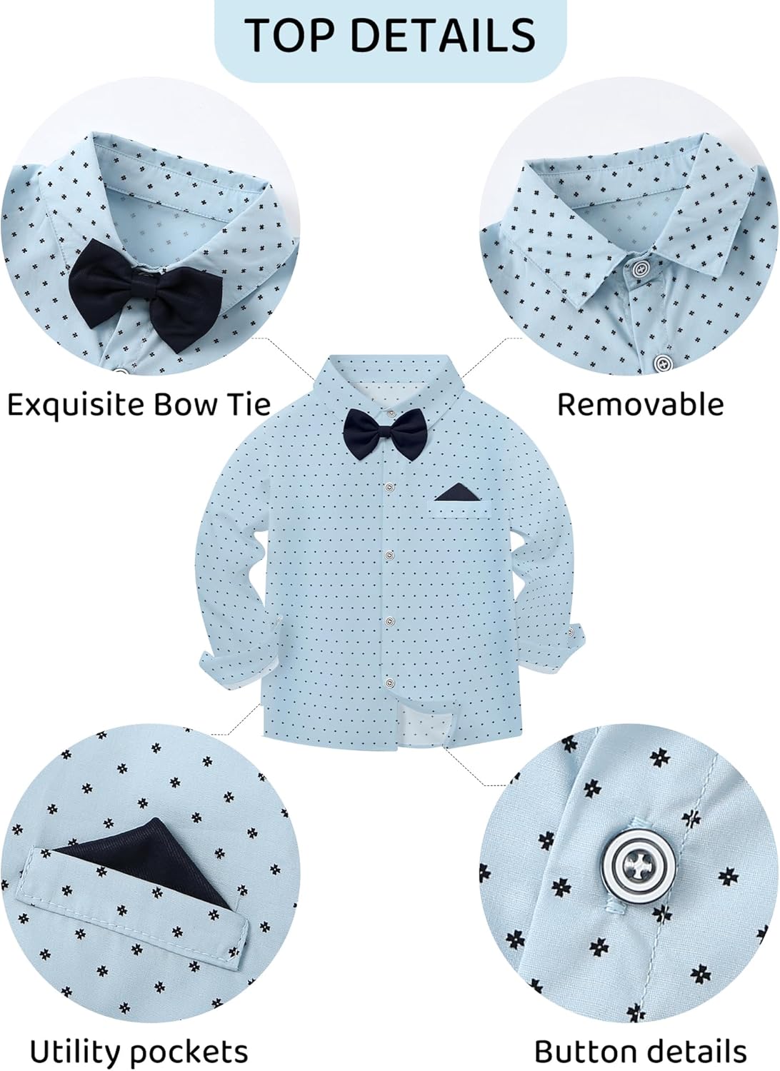 DISAUR Boys Suits 3 Pieces Formal Dress Shirt with Bowtie+Suspender Pants Boy Gentleman Outfits Set 4-8 Years - Image 3