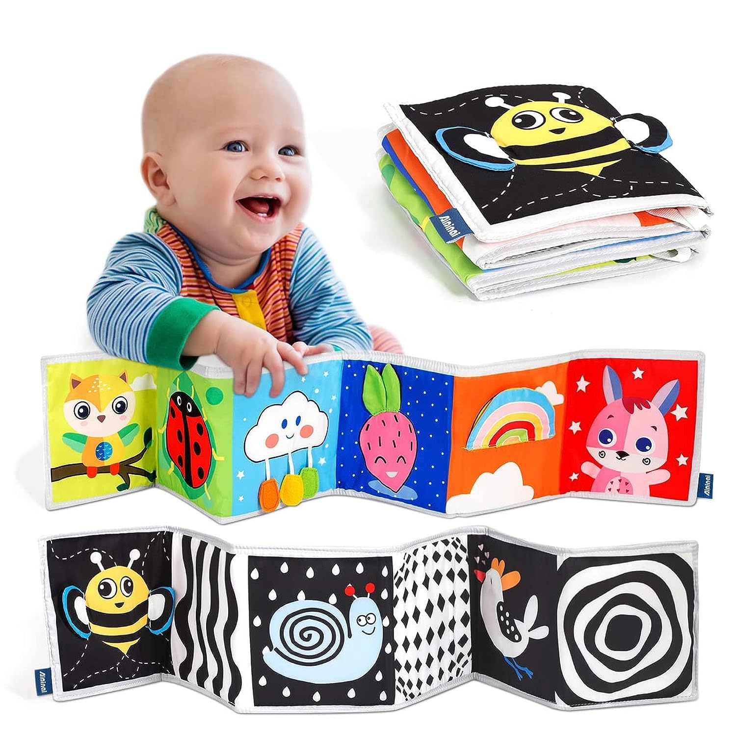 ألعاب الأطفال من 0-6-12 شهرًا للأولاد والبنات، ألعاب وقت البطن للأطفال الرضع 0-3-6 أشهر، كتب أطفال ناعمة ذات تباين عالي بالأبيض والأسود للأشهر 0-6، ألعاب حسيّة مونتيسوري للأطفال من 6-12 شهرًا، ألعاب حديثي الولادة
