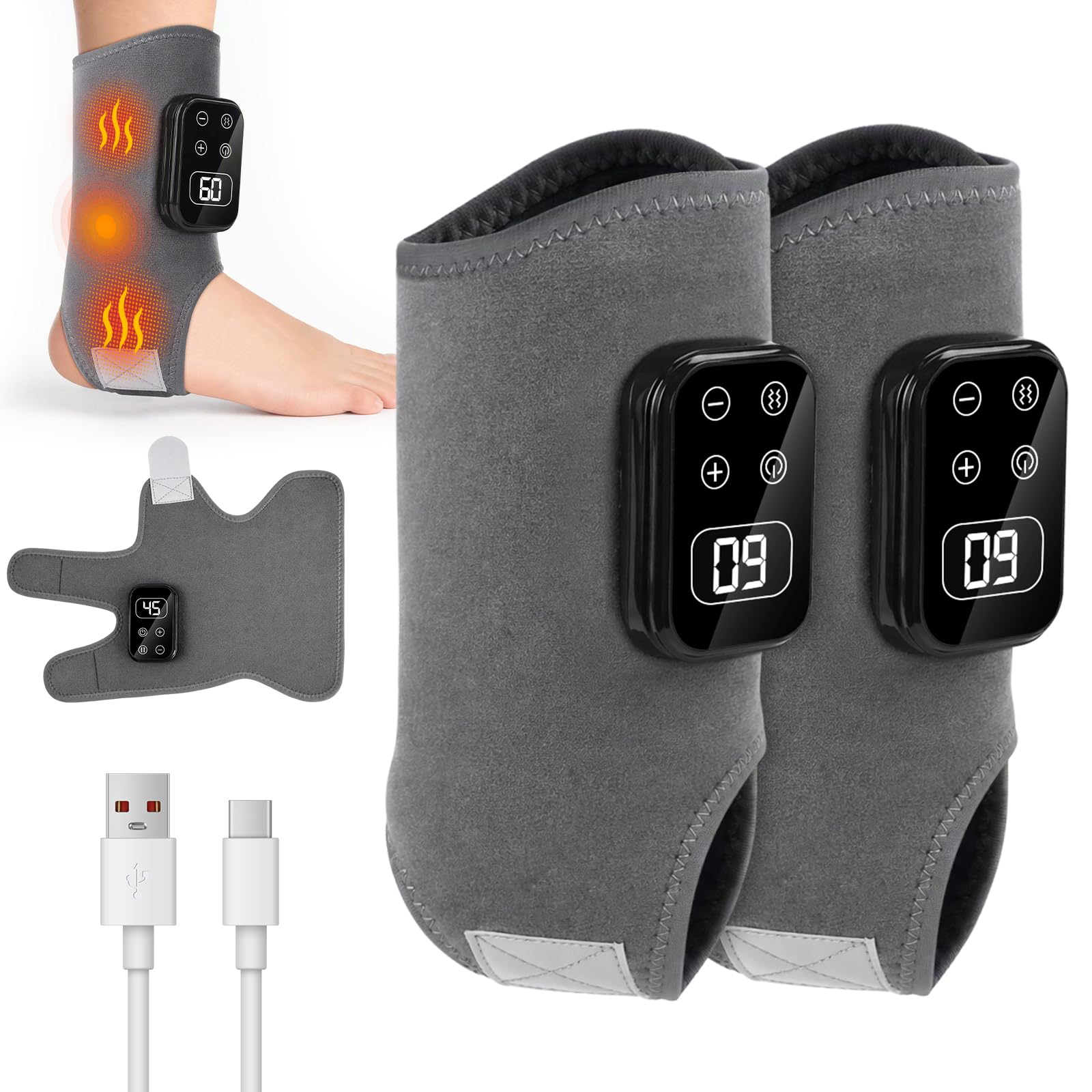 2er Set Knöchel Massagegerät Wärme Vibrationsmassage Kabellos