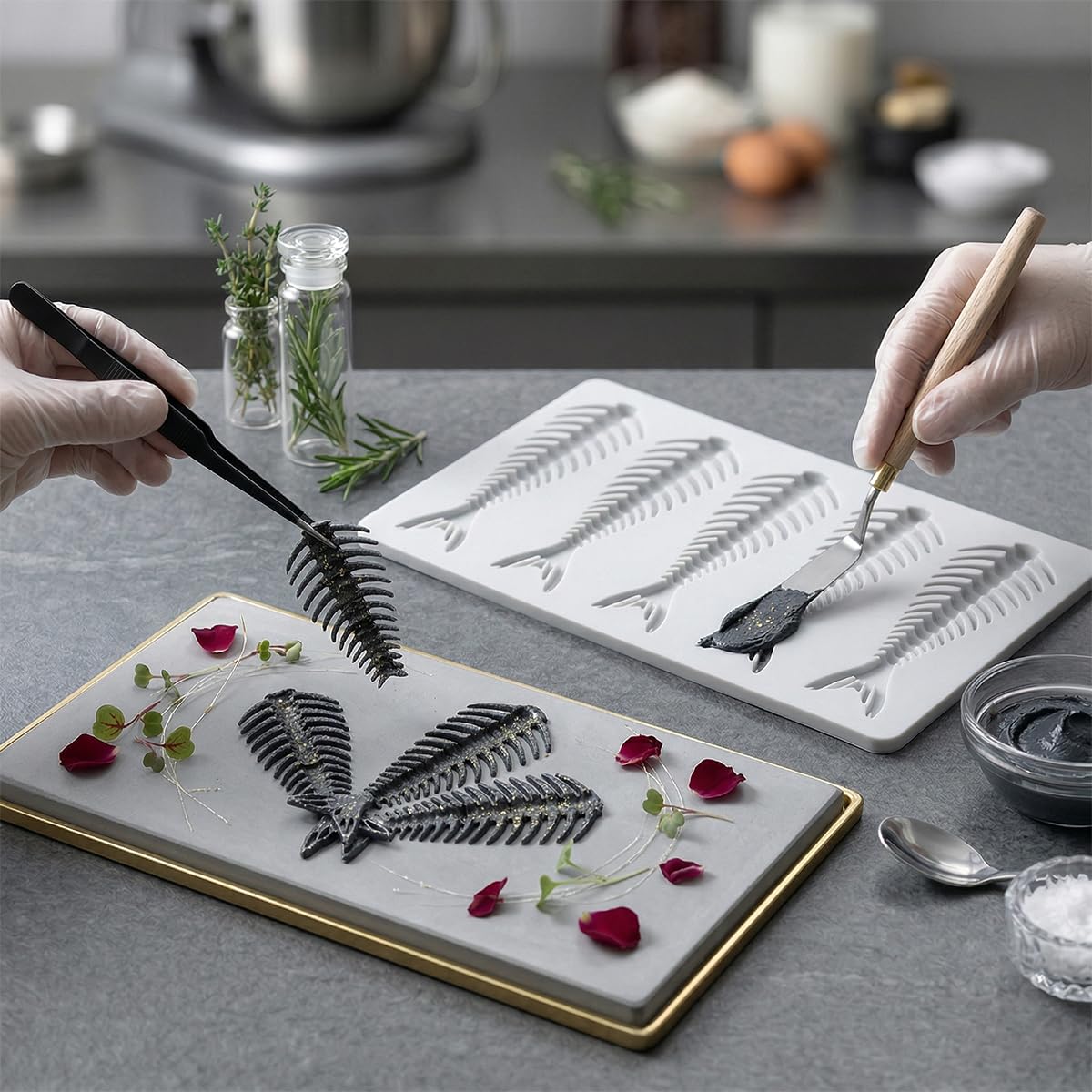 wilcractk molde de silicona con forma de espina de pescado, 5 cavidades anchas para decoración y emplatado de repostería, resistente a altas temperaturas para fondant, chocolate y repostería creativa — view 7
