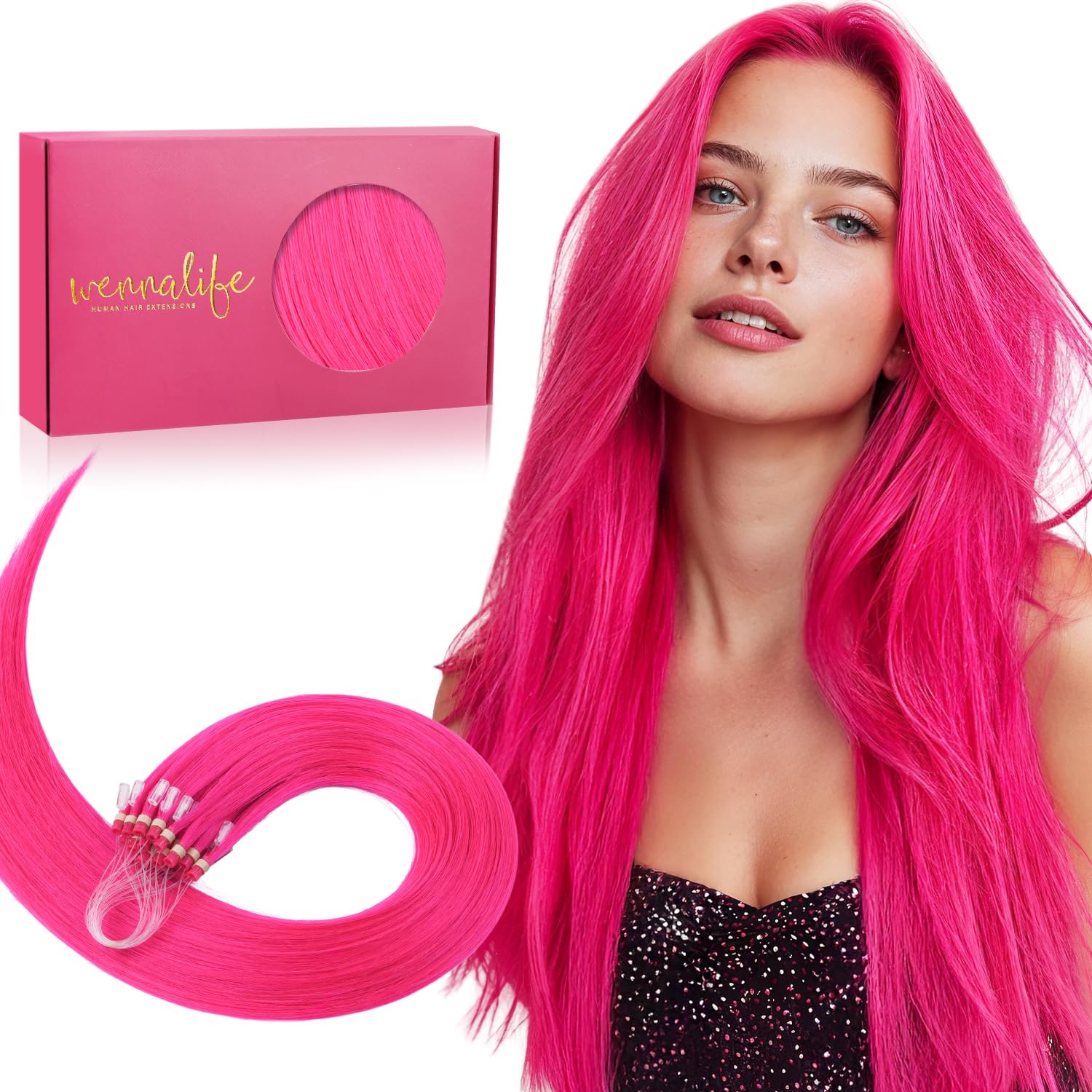 WENNALIFE Nanoring Extensions Echthaar, 50g to 60g 50s to 100s 35cm to 60cm Nano Utip Micro Tressen Ring Weft Extensions Echthaar für Frauen Invisible Nanoringe Haar Extensions