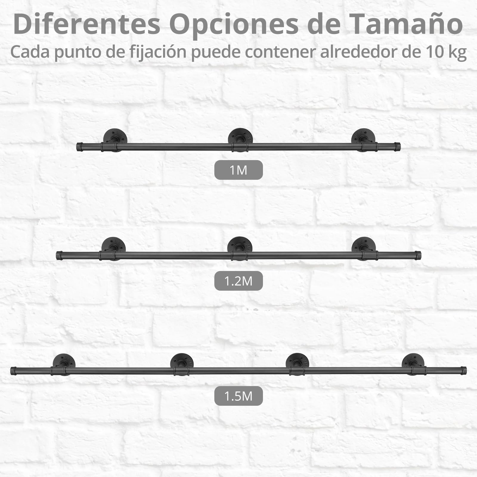 TANiCE Pasamanos Escalera 150 cm Negro de Acero Galvanizado Antideslizante Barandilla de Pared para Interior y Exterior con Soporte Seguro para Ancianos y Niños, Fácil Instalación Multifuncional