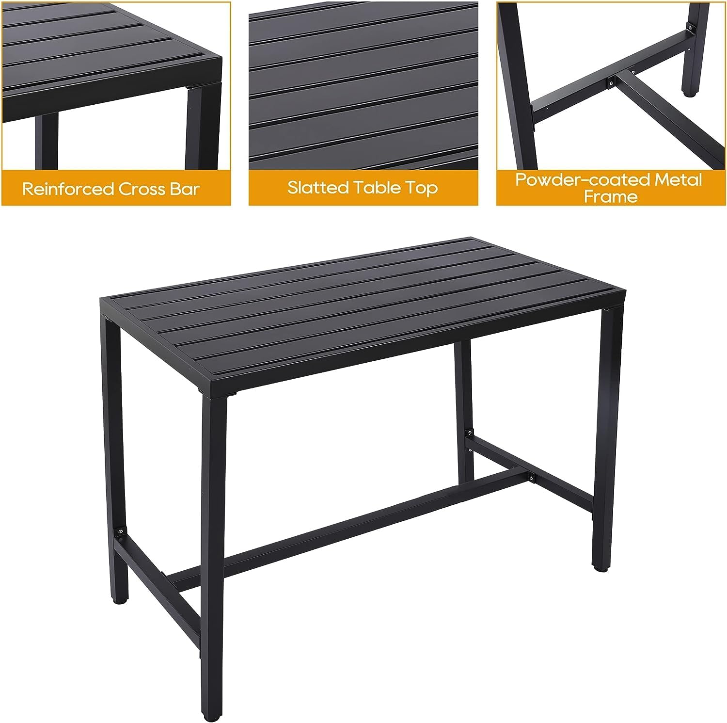 5-Piece Outdoor Patio Bar Set, Bar Height Patio Dining Set, Weather-Resistant Bistro Counter Pub Set with Cushions & Slatted Tabletop for Backyard, Garden, Yard