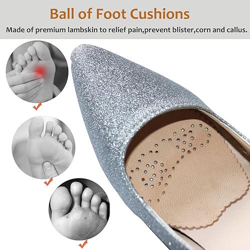 Miniatura 4 de Almohadillas de tacón alto de piel de cordero prémium para la bola del pie para evitar resbalones, almohadillas metatarsianas extrasuaves adhesivas,