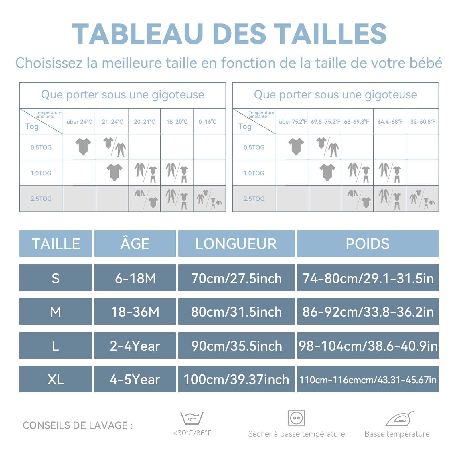 Gigoteuse pour bébé avec Jambes, Indice de Chaleur 1.0 Tog, Lot de 2, en Rayonne Ultra-Douce fabriquée à partir de Bambou, Sac de Couchage en Fibre de Bambou pour garçons et Filles(Bleu,M)