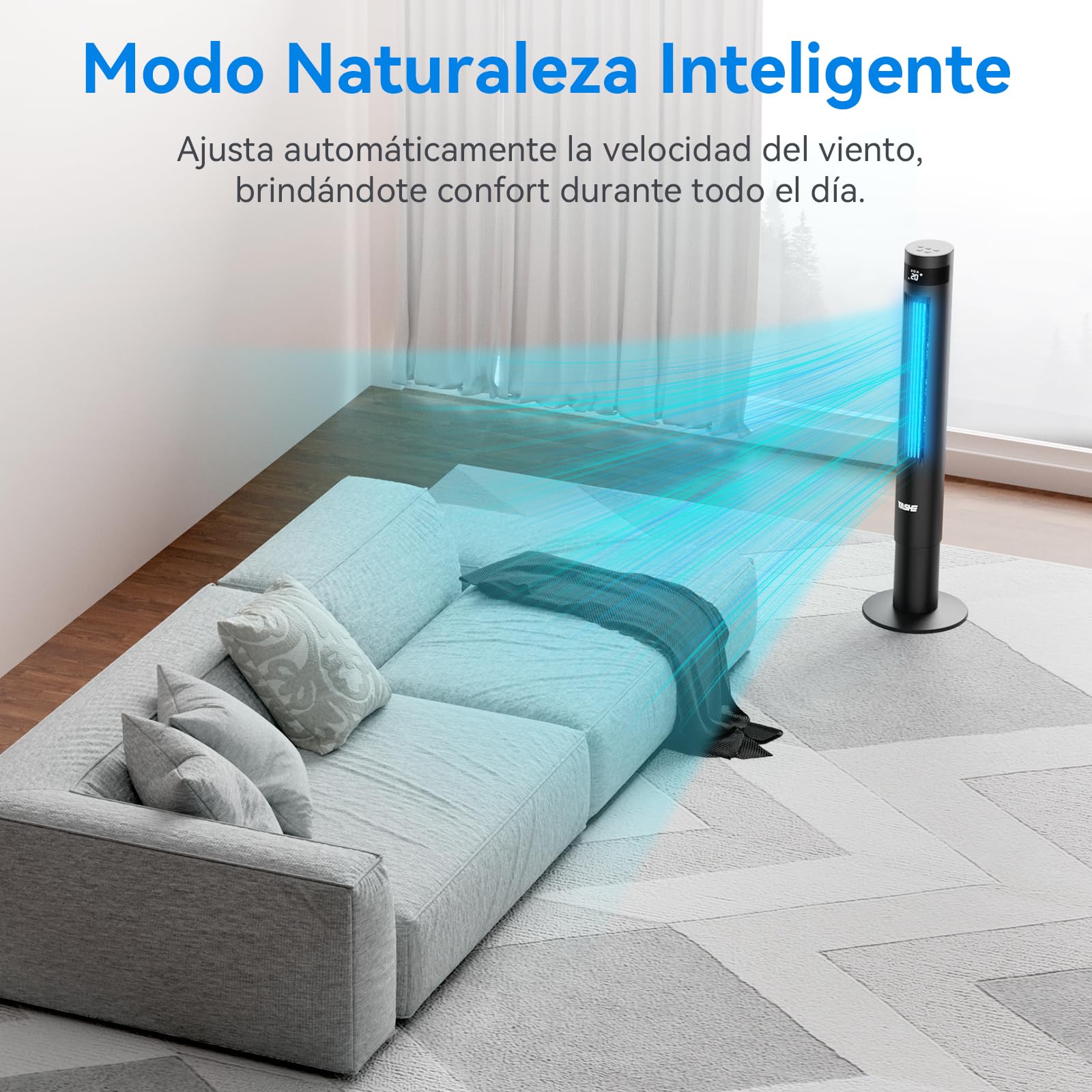 YASHE 43 '' Columna Ventilador, Columna Silenciosa 28dB, Aire Acondicionado Oscilante a 85° con Torre, Mando a Distancia, Temporizador 12h, 3 Velocidades 3 Modos de Viento