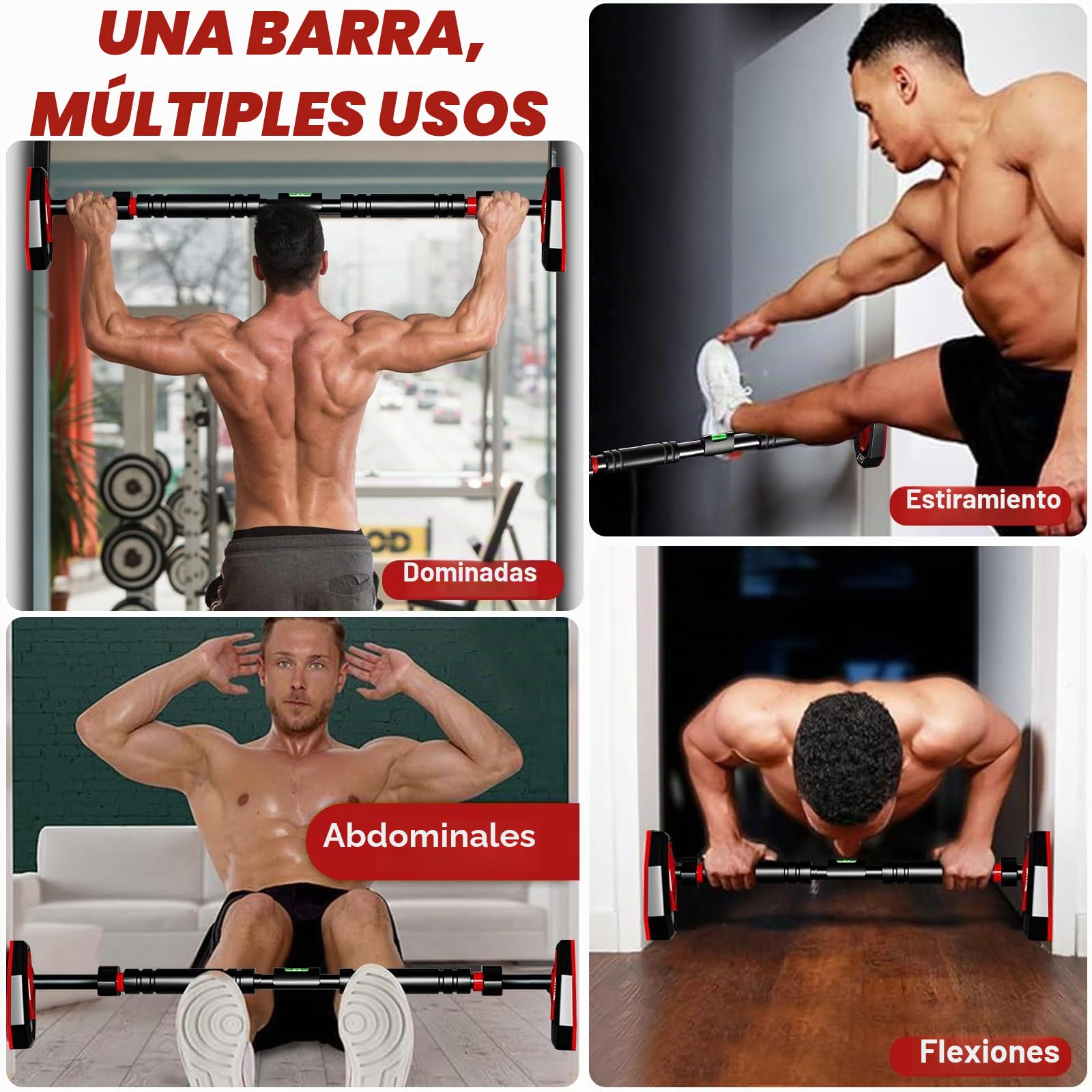 Barra de dominadas para marco de puerta, instalación sin tornillos, ajustable de 76 a 100 cm, carga máxima de 200 kg, barra multifuncional para dominadas y flexiones para gimnasio en casa