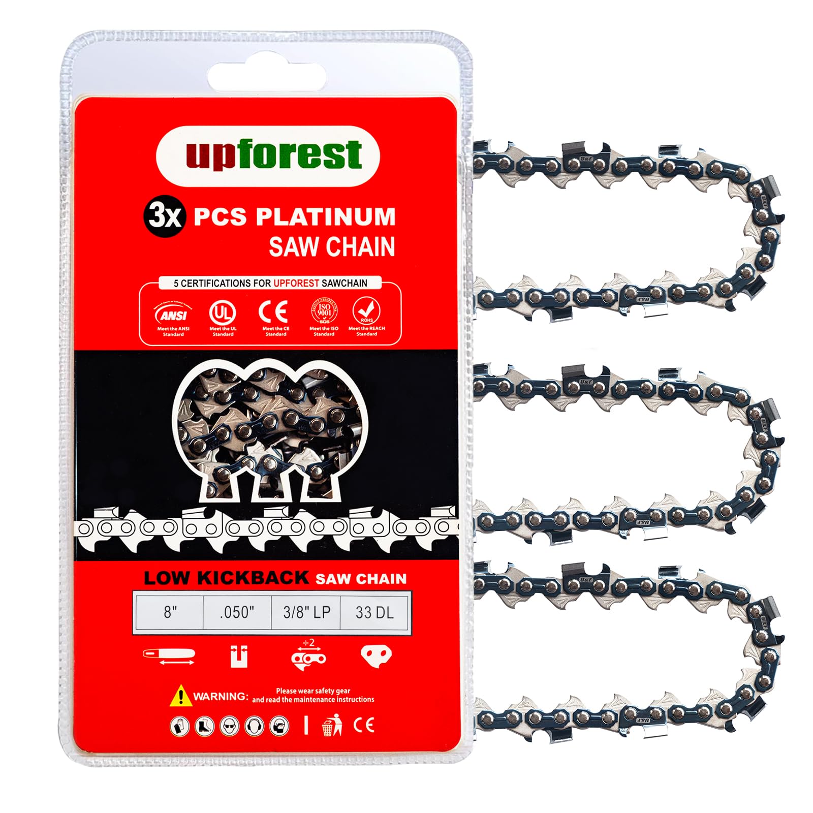 3PC 8 Inch Polesaw Chain Replacement for Greenworks 20102 (A), 20302, 20352, 20642, 20672, PS40B00 Saw Chain 29072 (91EOP33X3)
