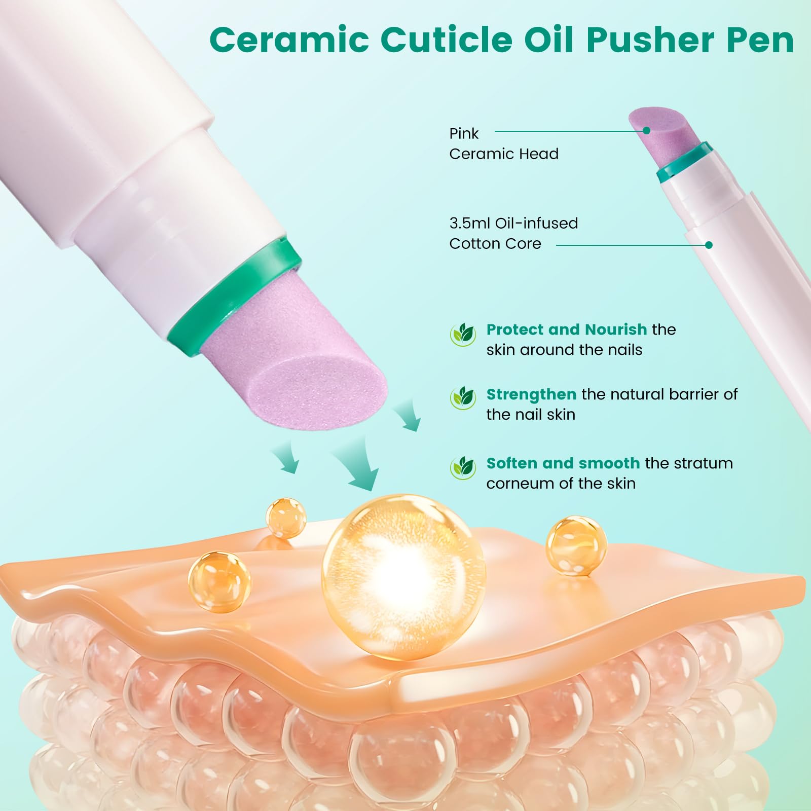 3 pennarelli per rimozione cuticole e olio per unghie: Penna per cura delle cuticole con punta in ceramica 3-in-1, olio per cuticole e spingi cuticole - Penna per la cura delle unghie e olio per