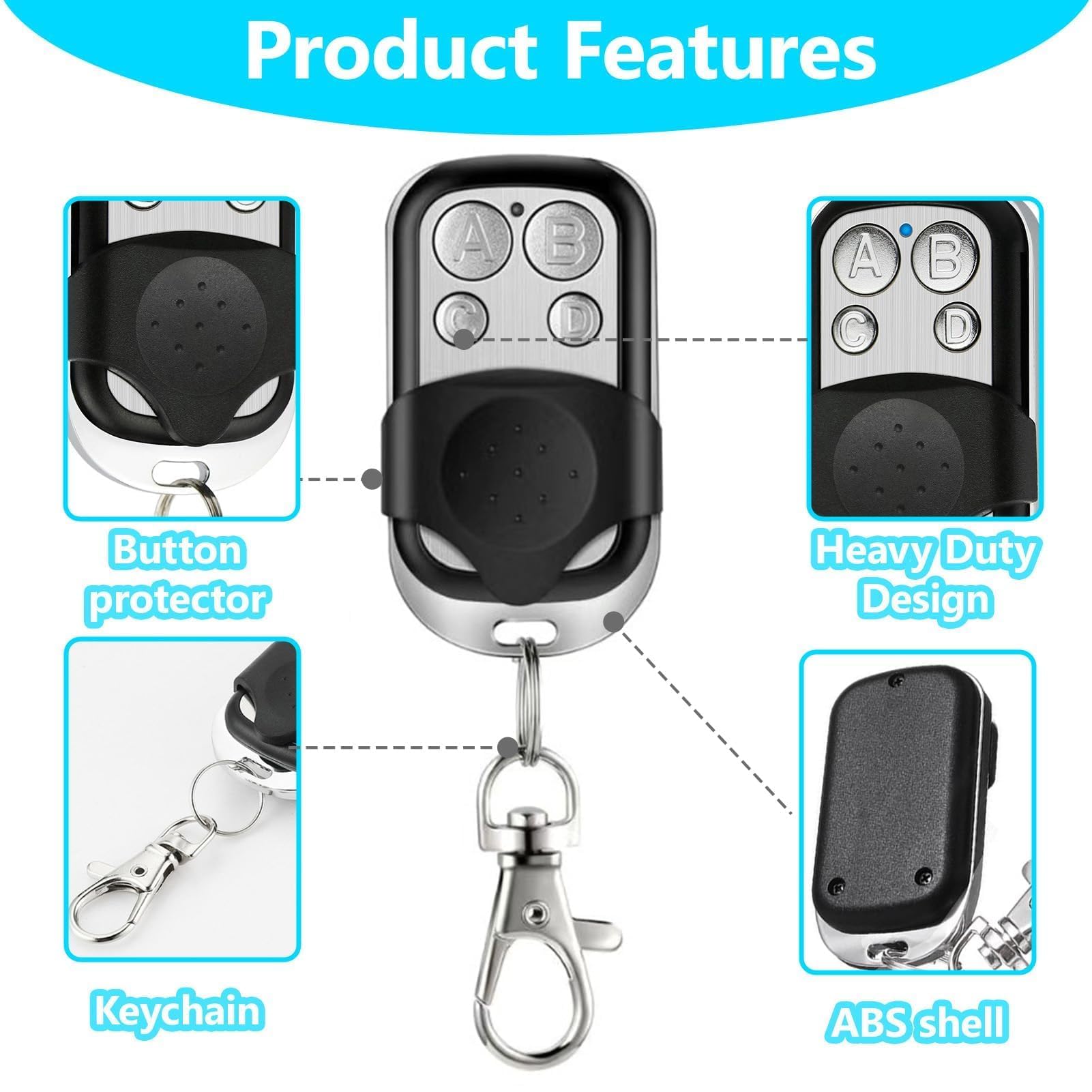 3Pcs Mando Garaje Clonador Universal 433.92Mhz, Mando a Distancia Duplicador con 4 Botones, Puerta Garaje Codigo Fijo Control Remoto Inalámbrico Automático Garage Gate Openers- Incluida Batería