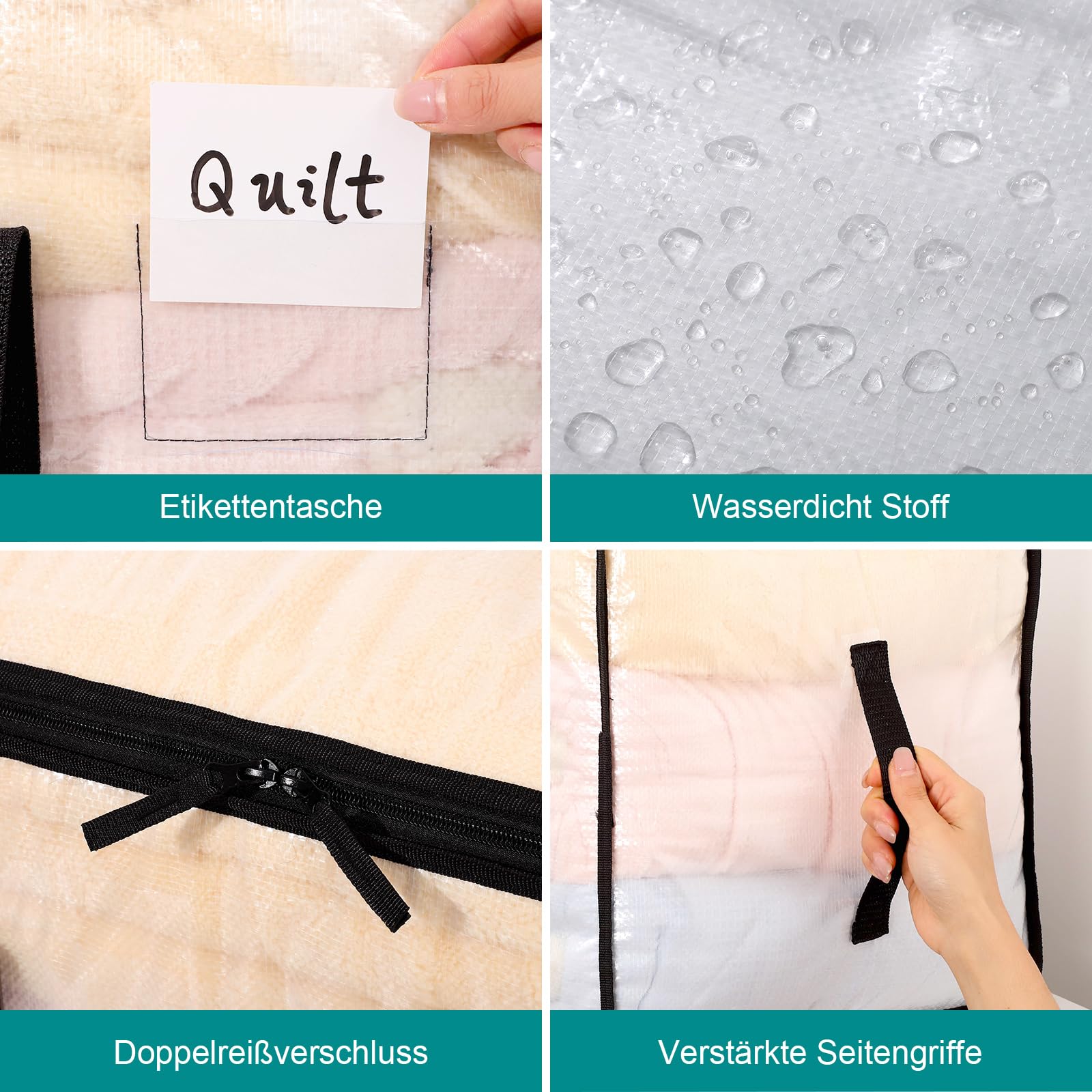 Dntorx 10 unidades de 90 l grandes bolsas de almacenamiento con tapa, cajas de mudanza transparentes grandes con asa de cremallera, bolsas de mudanza para mudanzas, camping, ropa de cama