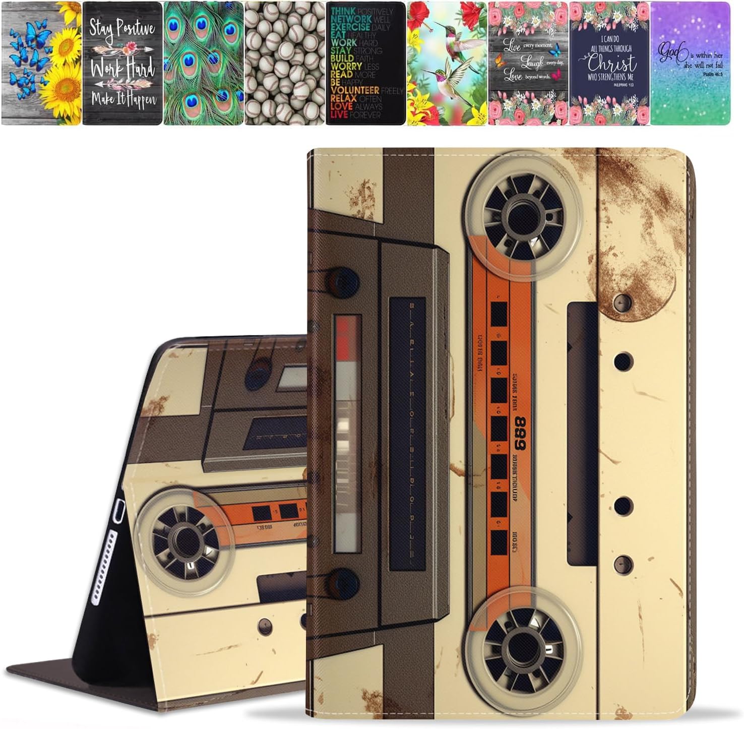 Case for iPad mini 7 (A17 Pro) 2024 & iPad mini 6 2021, iPad mini 7th/6th Generation 8.3 Inch Case, Premium PU Leather Stand Cover with Auto Wake Sleep, Retro Cassette Tape