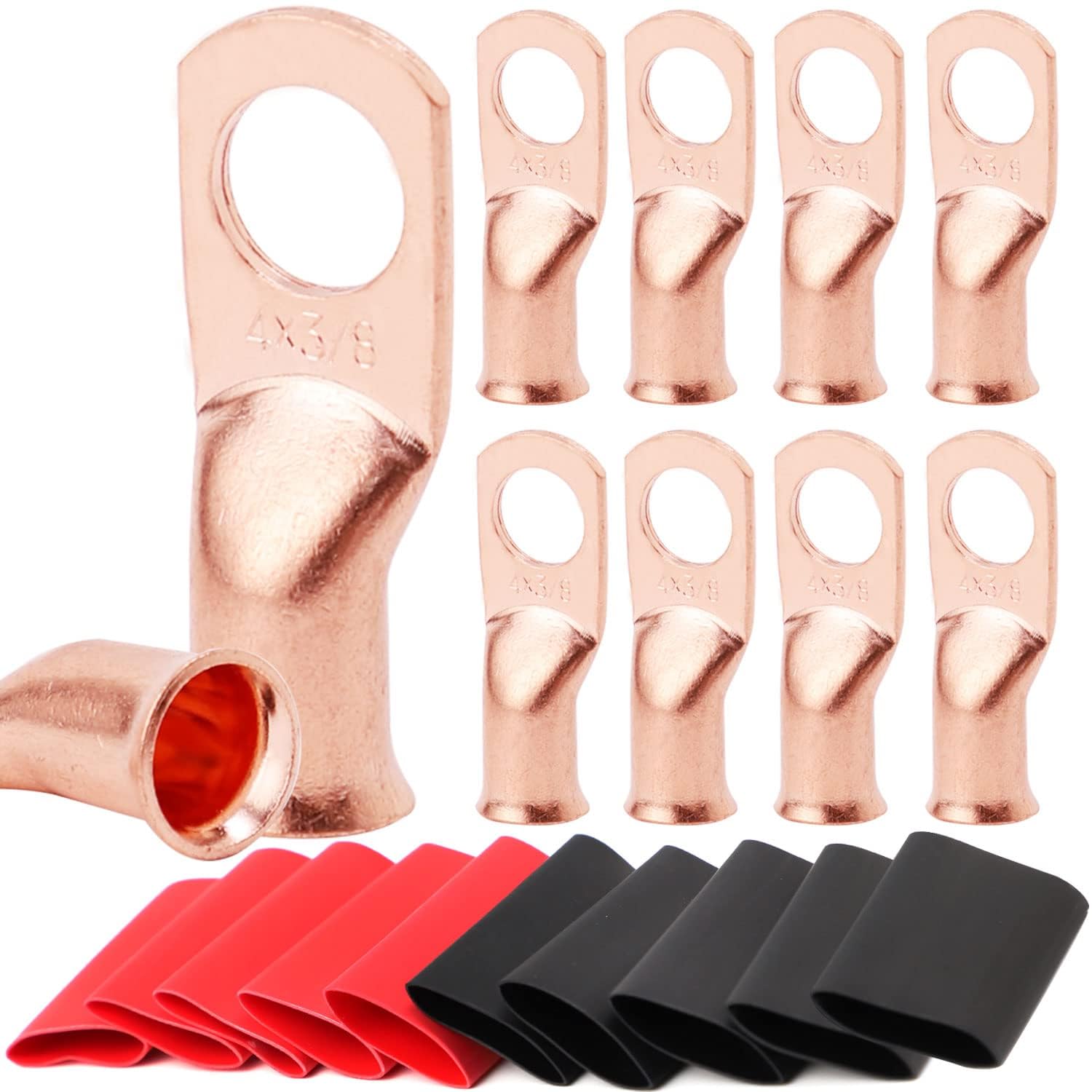 TKDMR 10 PCS 4 AWG - 3/8 Battery Cable Lugs Copper Wire Ring Terminals | UL,4:1 Heat Shrink Cable Ends,Wiring Connector Terminal End,Electrical Crimp Connectors
